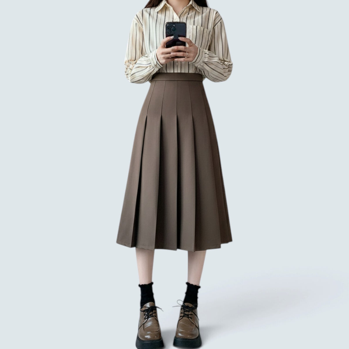 Jupe Midi Plissée Taille Haute – Style Classique et Rétro