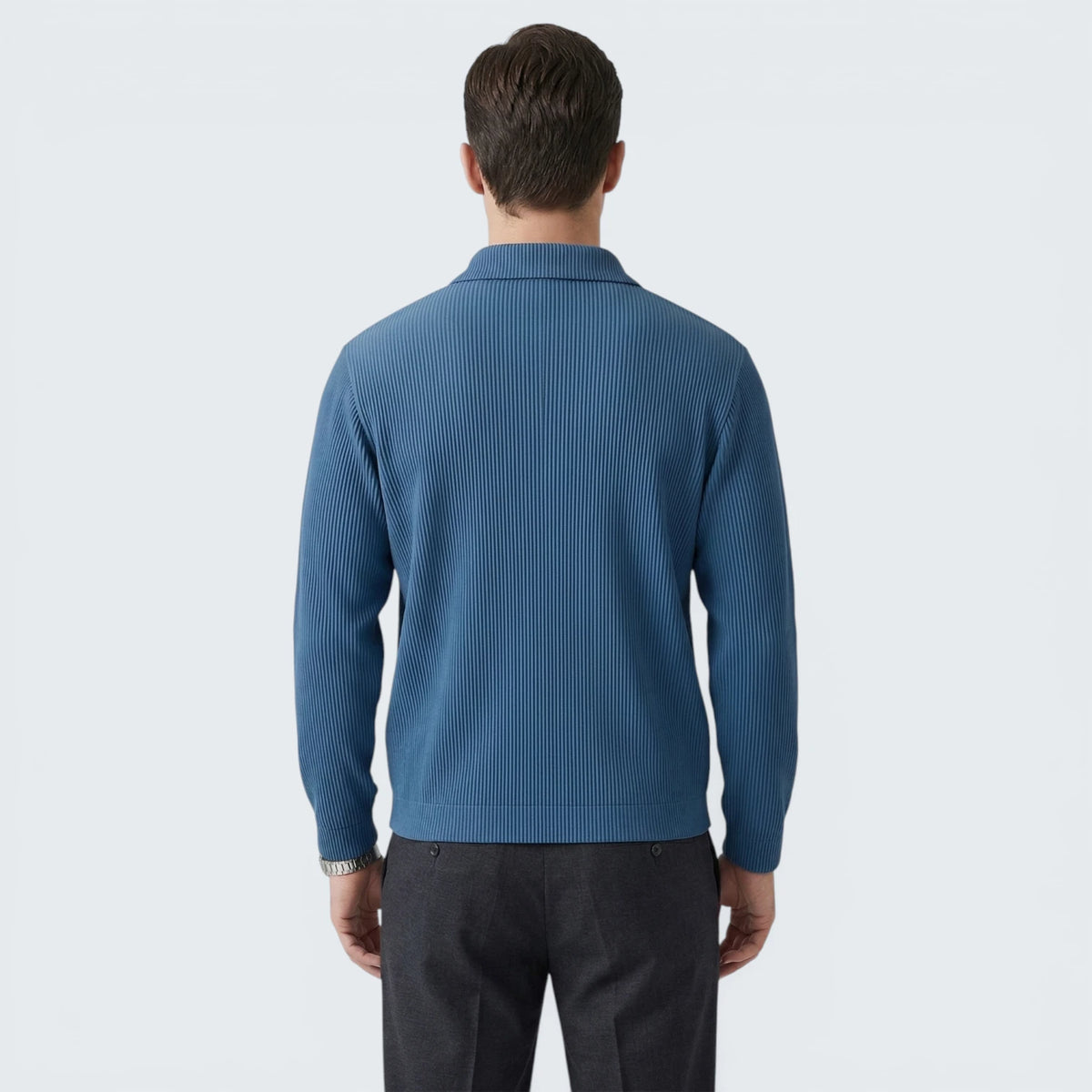 Veste Légère Texturée à Rayures Verticales – Col Polo et Fermeture Éclair