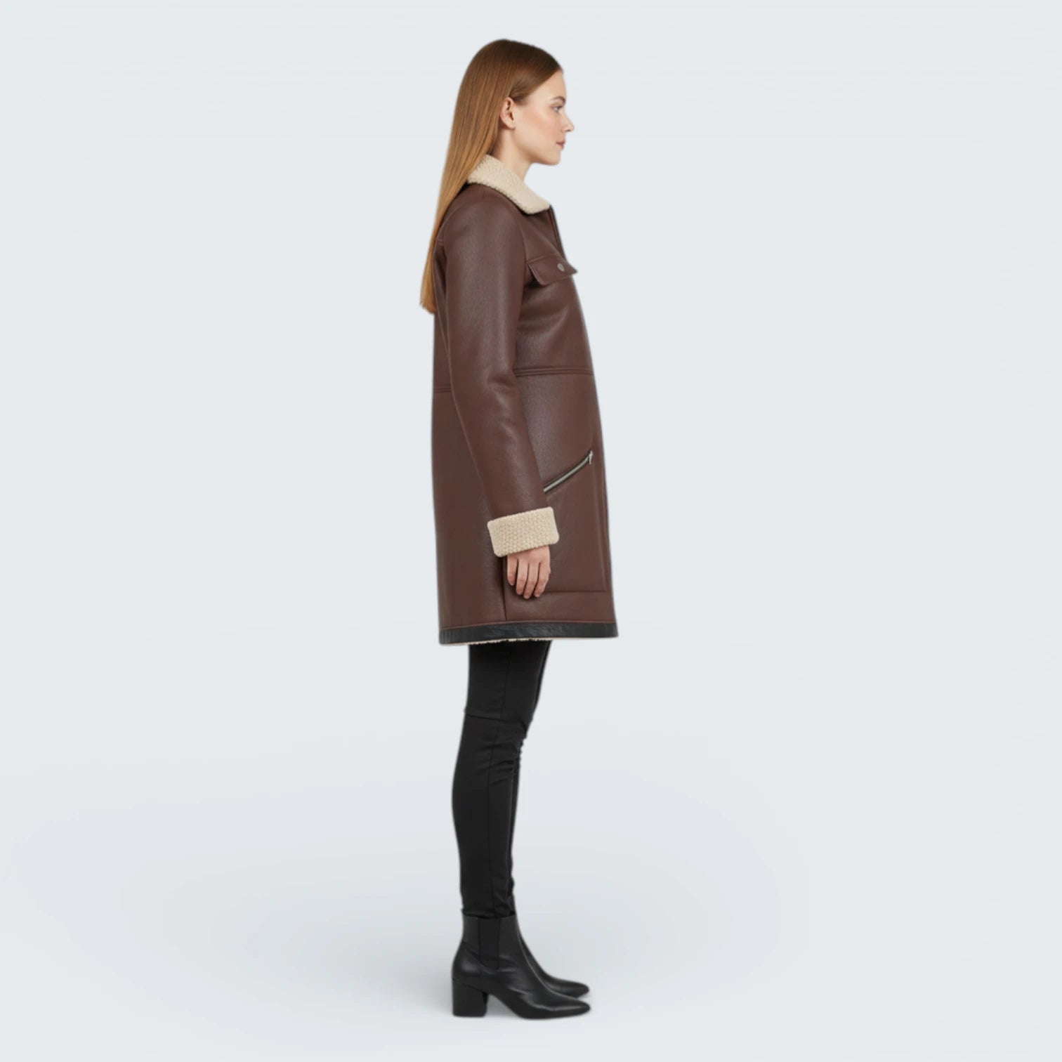 Manteau Long Aviateur "Aspen" en Peau Lainée - Parka Élégante avec Intérieur Moumoute