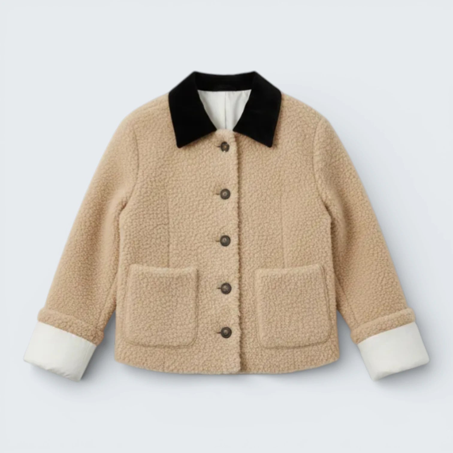 Veste Courte Texturée bicolore - Veste Chic en Moumoute avec Col Contraste