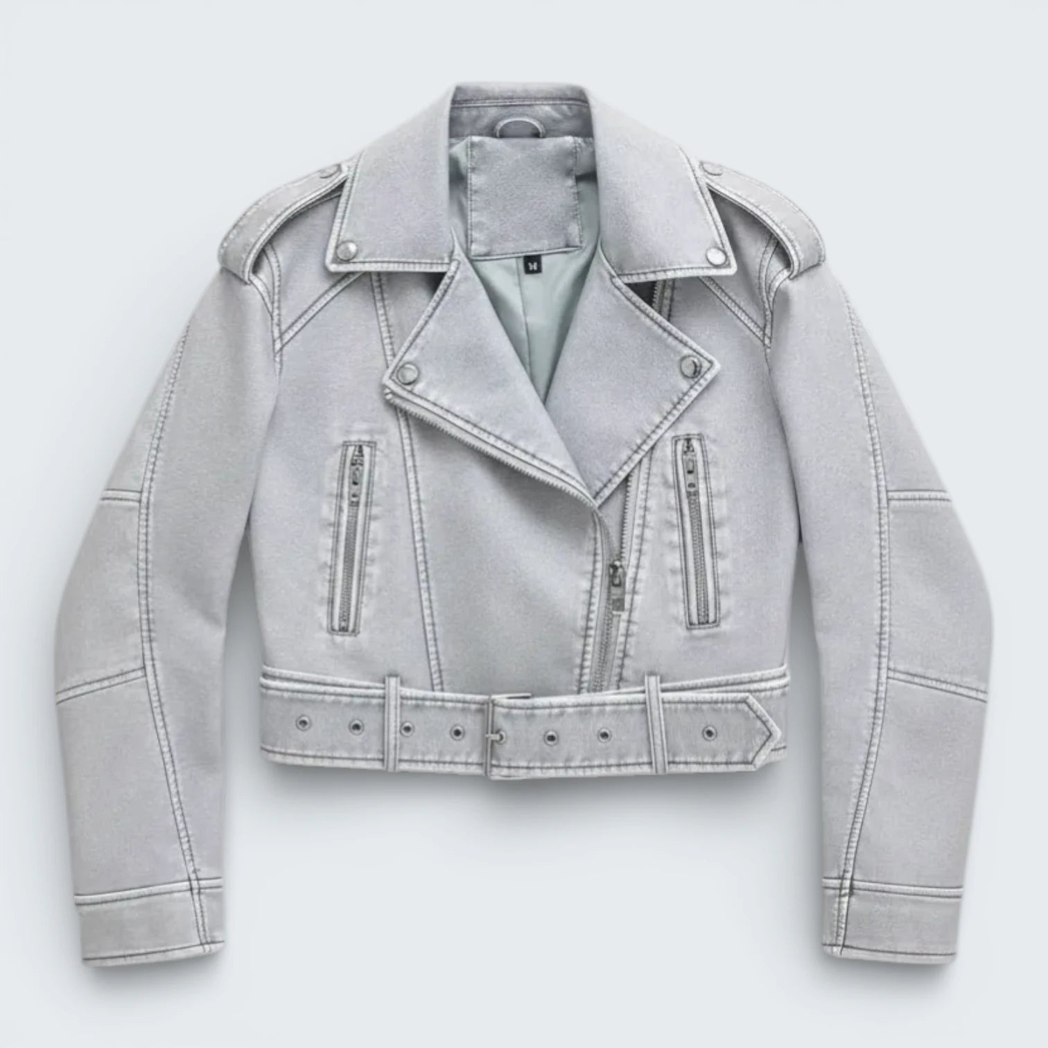 Perfecto Biker Court Style Rock - Veste en Simili-Cuir avec Ceinture Ajustable