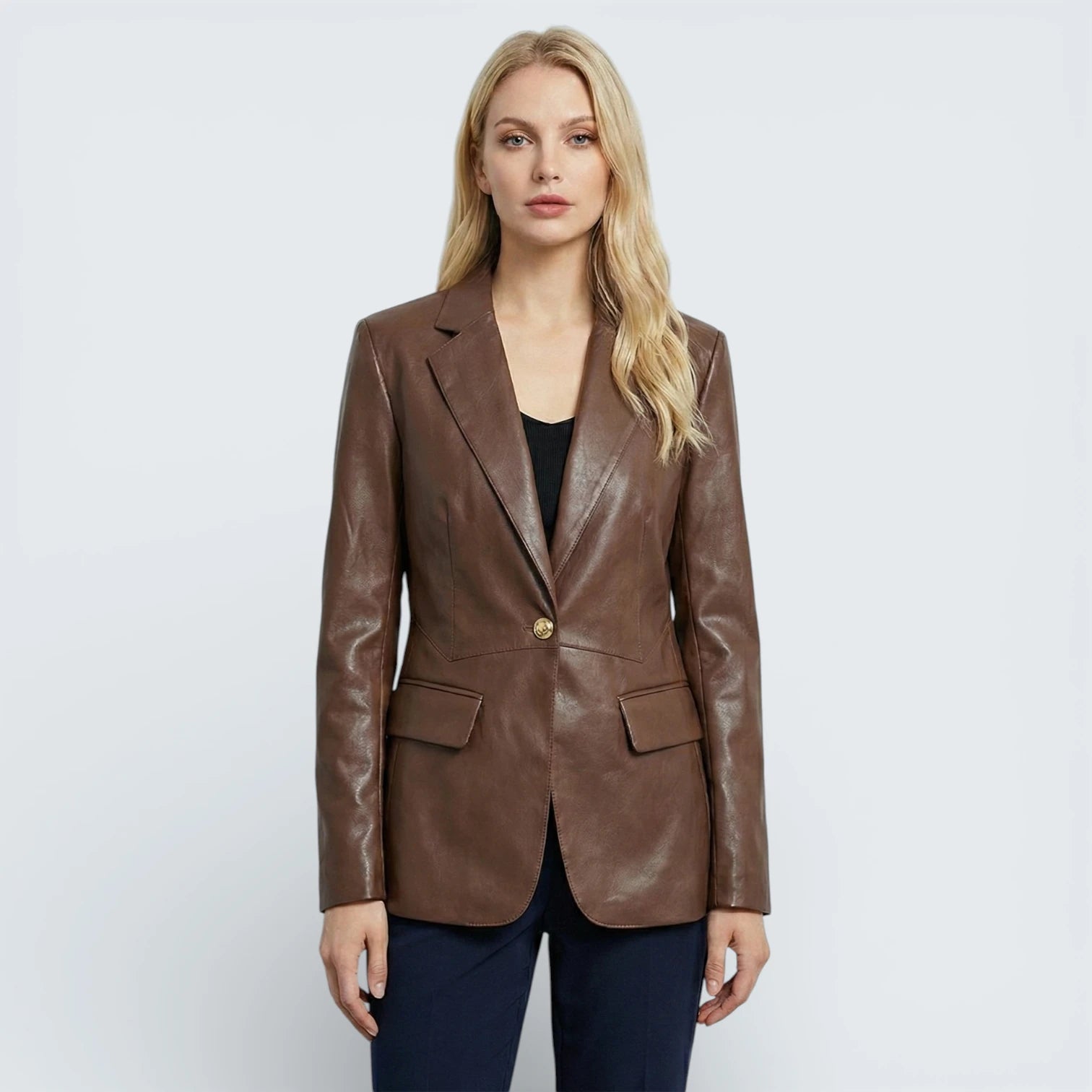 Blazer Cintré en Effet Cuir "Slim Fit" - Veste Américaine Élégante et Audacieuse