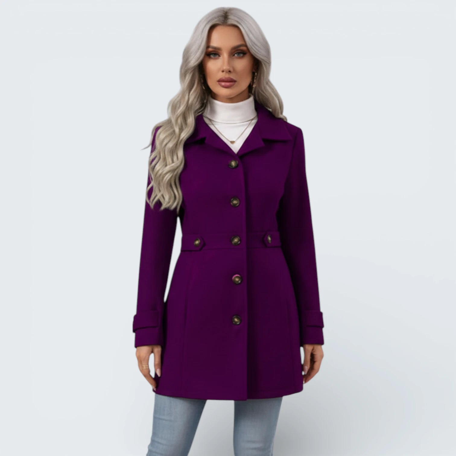 Manteau Cintré en Mélange de Laine - Veste Tailleur Classique avec Boutons Décoratifs
