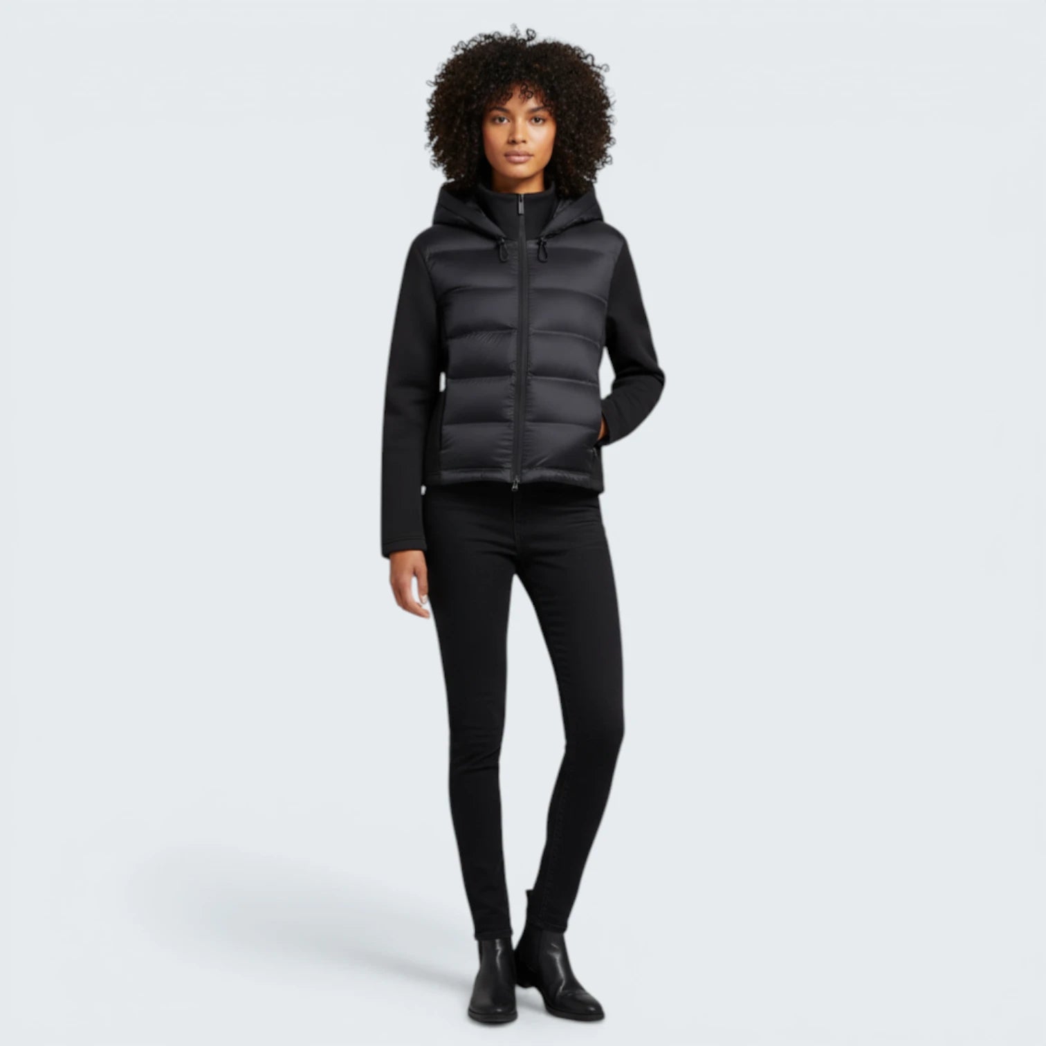 Doudoune Hybride Bi-matière à Capuche - Veste Acolchada Noire Style Sport-Chic
