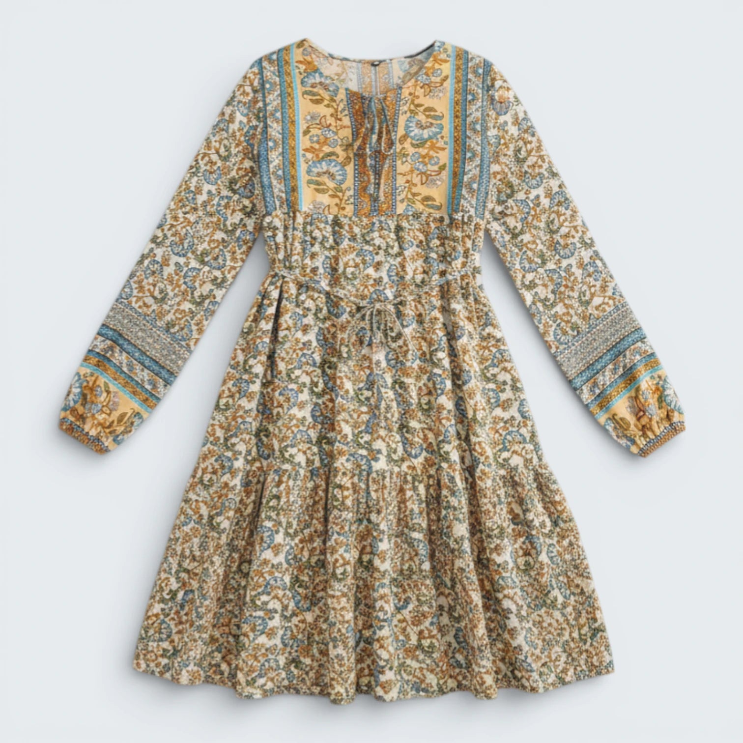 Robe Midi Fleurie Style Boho Chic - Robe Fluide à Manches Longues et Taille Élastique
