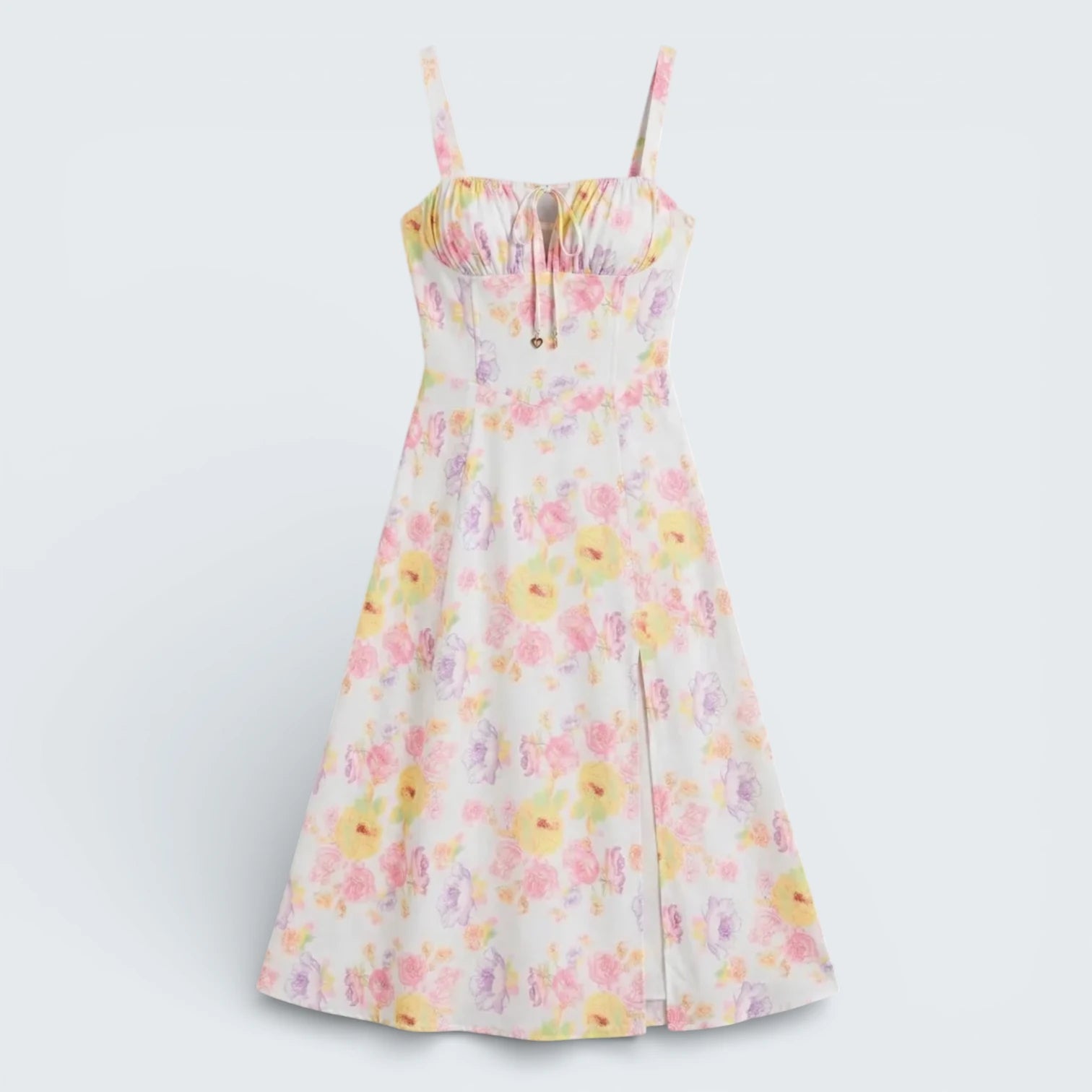 Robe Midi Fleurie Style Corset - Robe d'Été Romantique avec Fente Latérale
