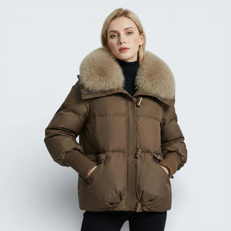 Doudoune Courte Style "Duffel-Coat" avec Brandebourgs - Veste Matelassée Élégante à Col Fourrure