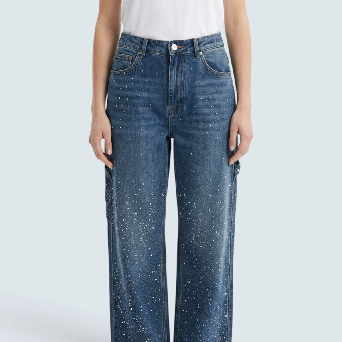 Jean Droit Brillant – Denim à Jambes Larges et Style Street