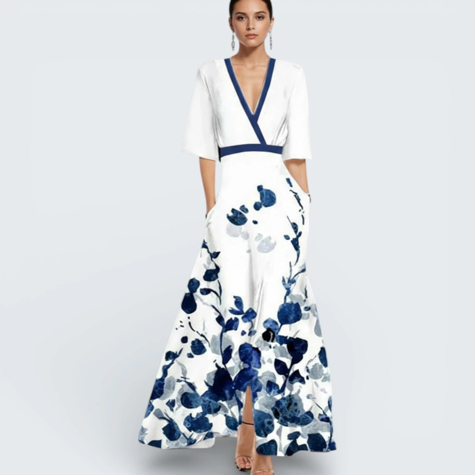 Robe Longue Portefeuille Imprimé Artistique - Robe Bohème Chic à Manches 3/4