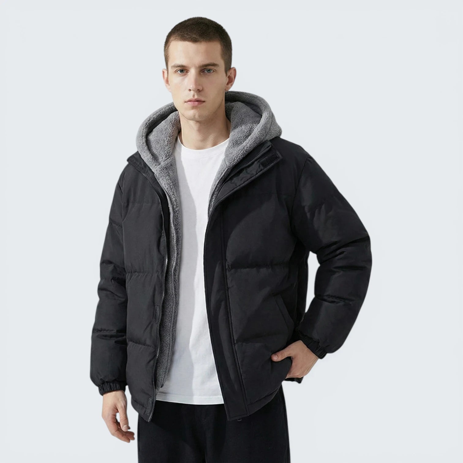 Doudoune de Mi-Saison Effet 2-en-1 – Look Layering avec Capuche Sweat Intégrée