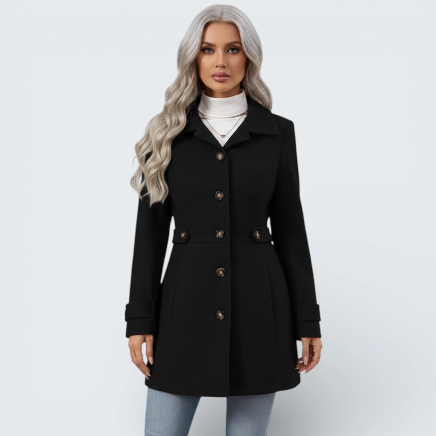 Manteau Cintré en Mélange de Laine - Veste Tailleur Classique avec Boutons Décoratifs