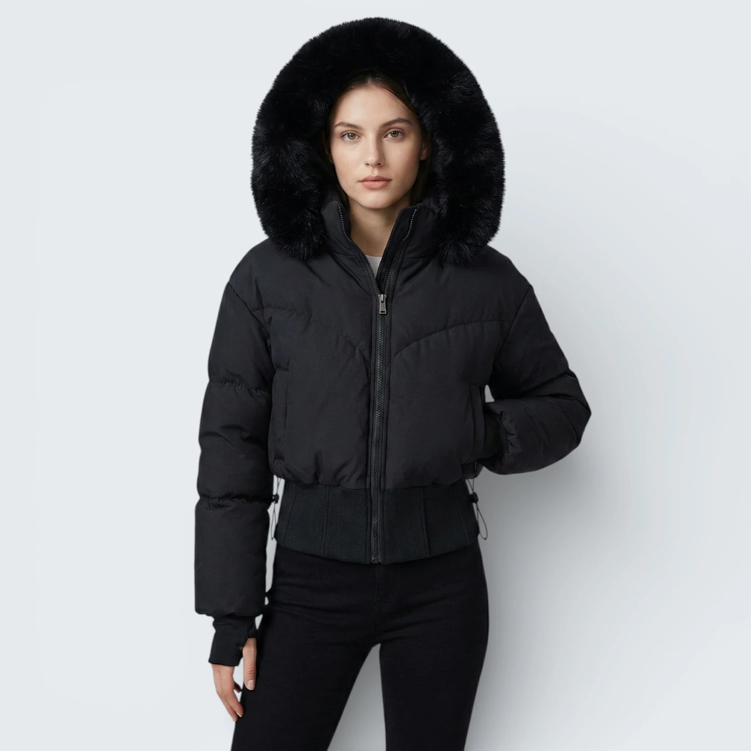 Blouson Bombardier Matelassé Cintrée "Pro-Fit" - Veste à Capuche Fourrure et Poignets Passe-Pouce