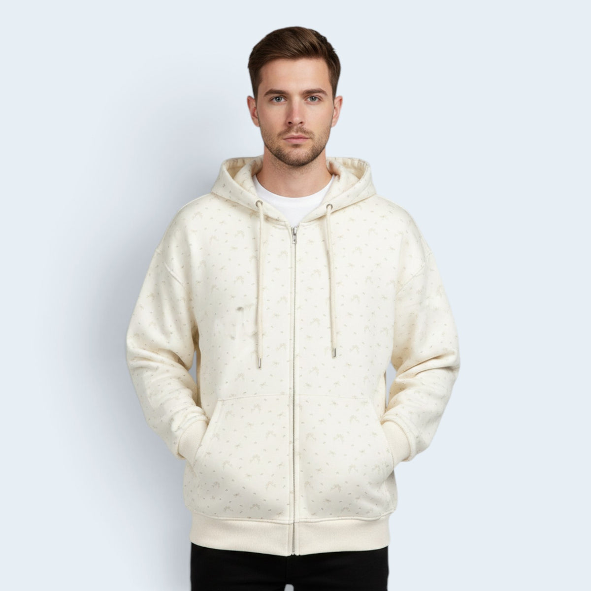 Sweat à Capuche Zippé « Bowknot » – Imprimé Floral Subtil & Coupe Décontractée