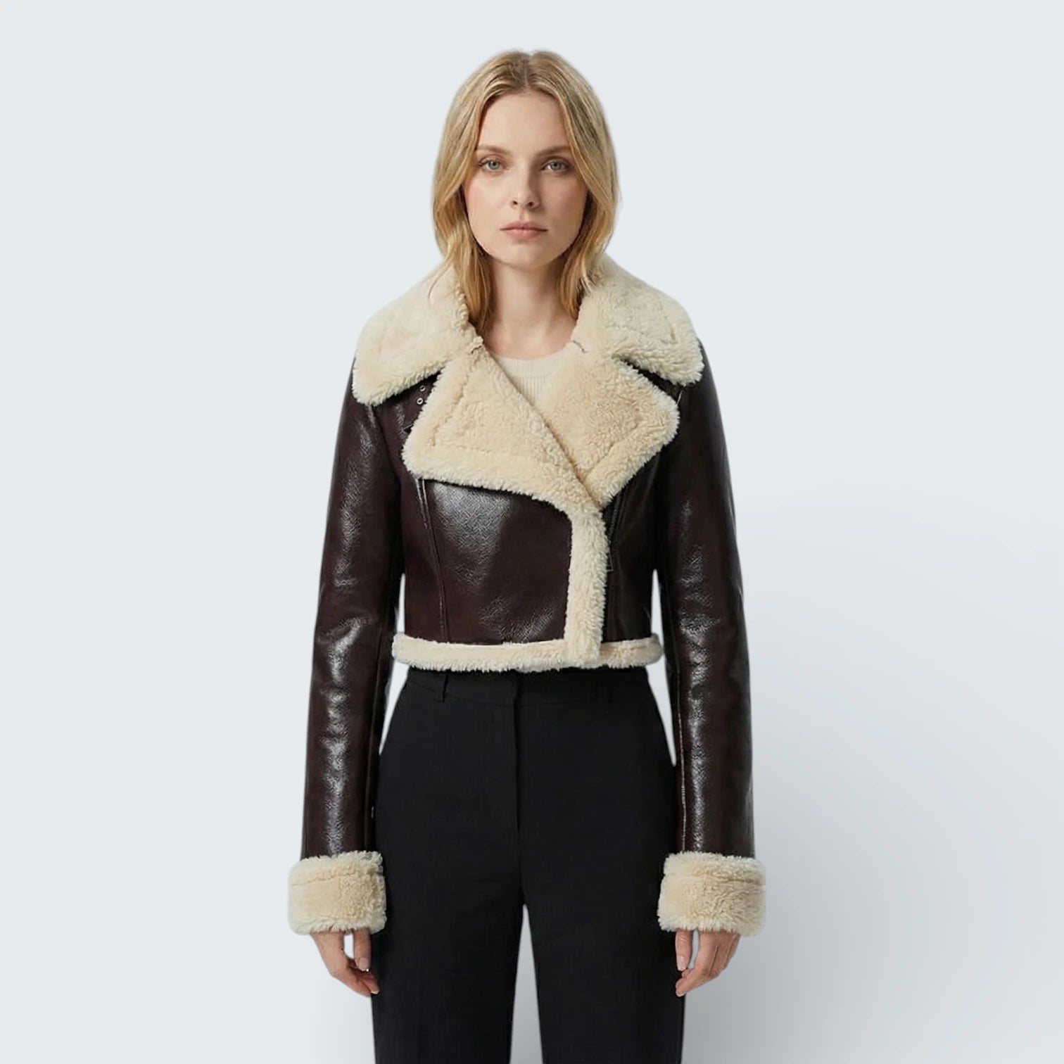 Veste Aviateur Cropped "Double Face" - Blouson d'Hiver Trendy avec Moumoute