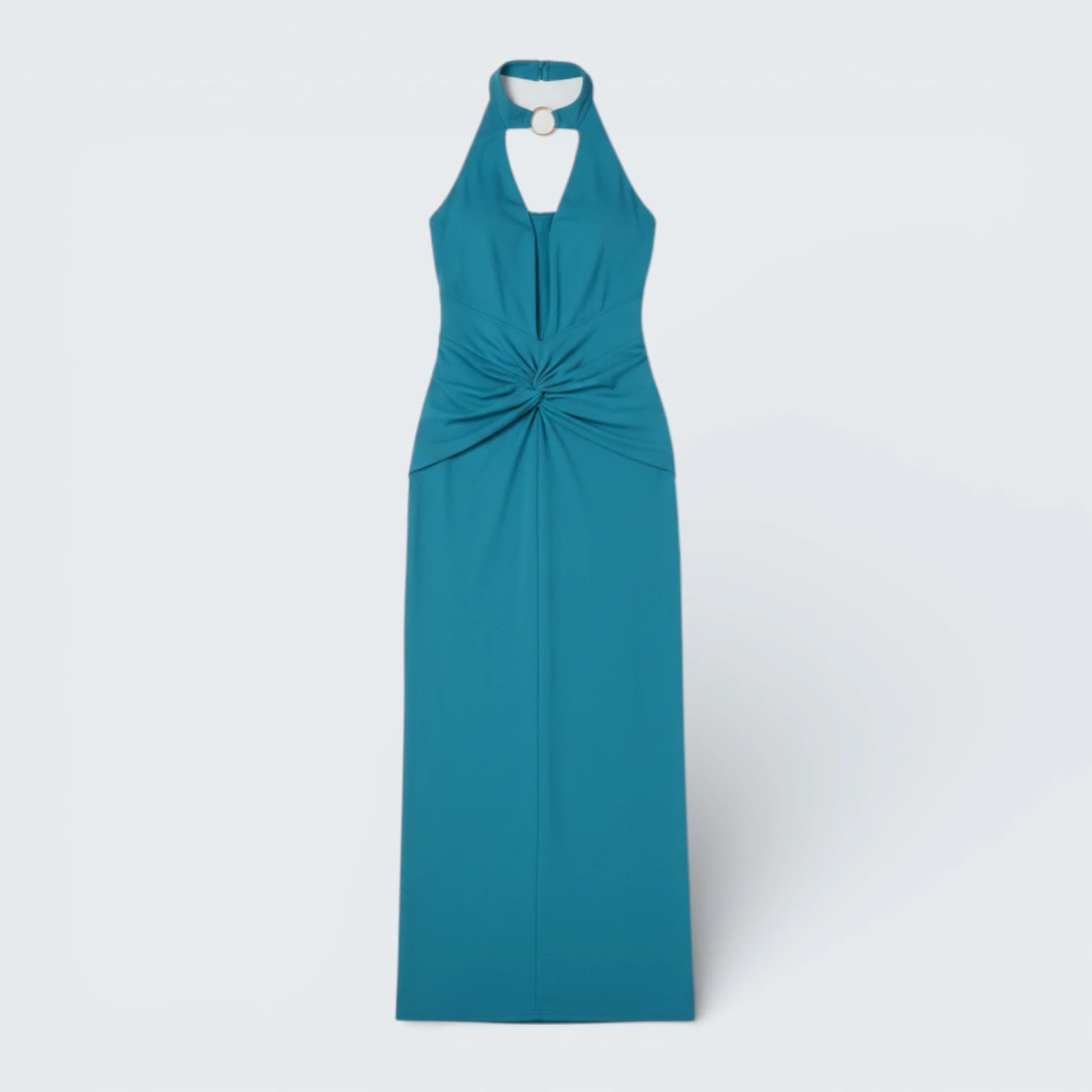 Robe Longue de Soirée à Col Halter - Robe de Gala Drapée avec Décolleté Plongeant