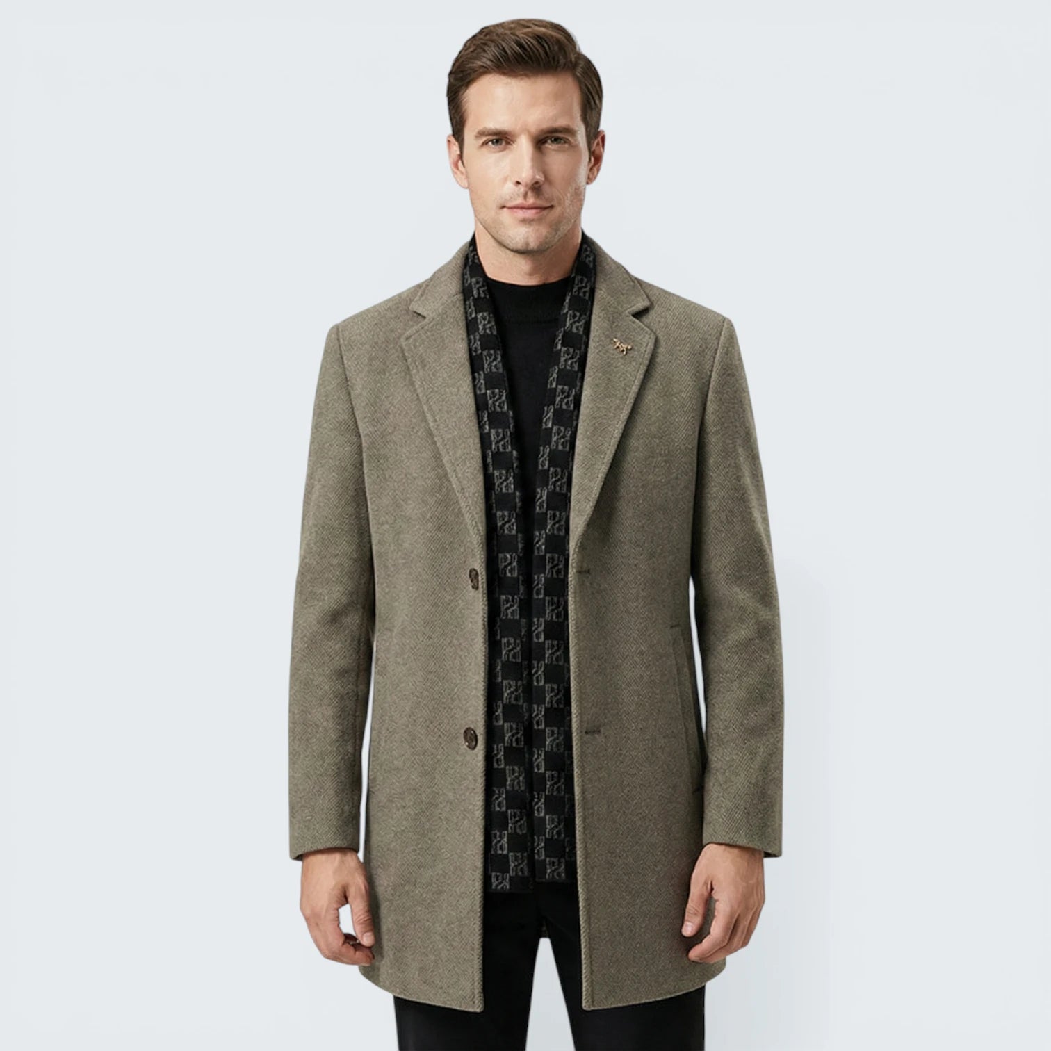 Manteau Exécutif en Laine Supérieure – Doublure Velours de Vison au Col et Corps
