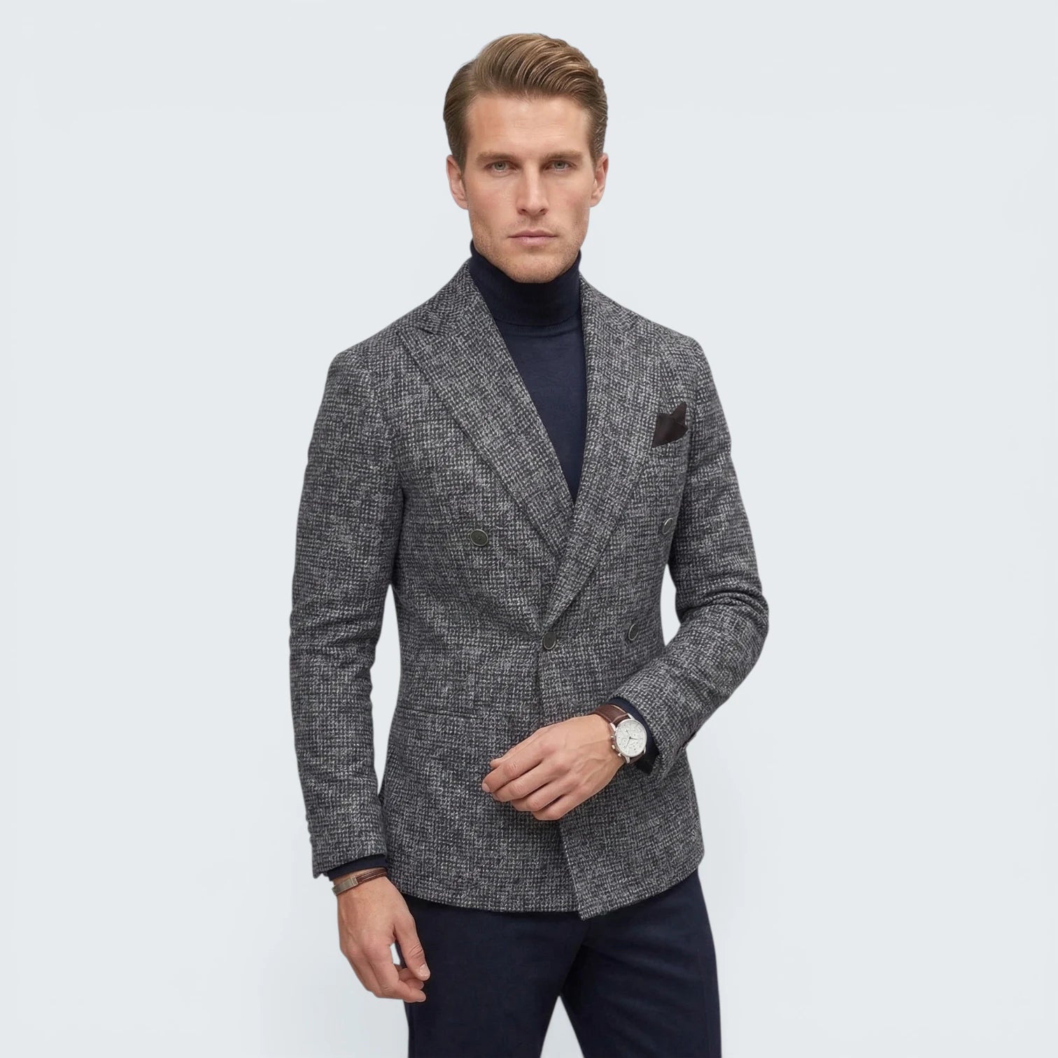 Blazer Croisé Texturé – Coupe Slim et Style Gentleman