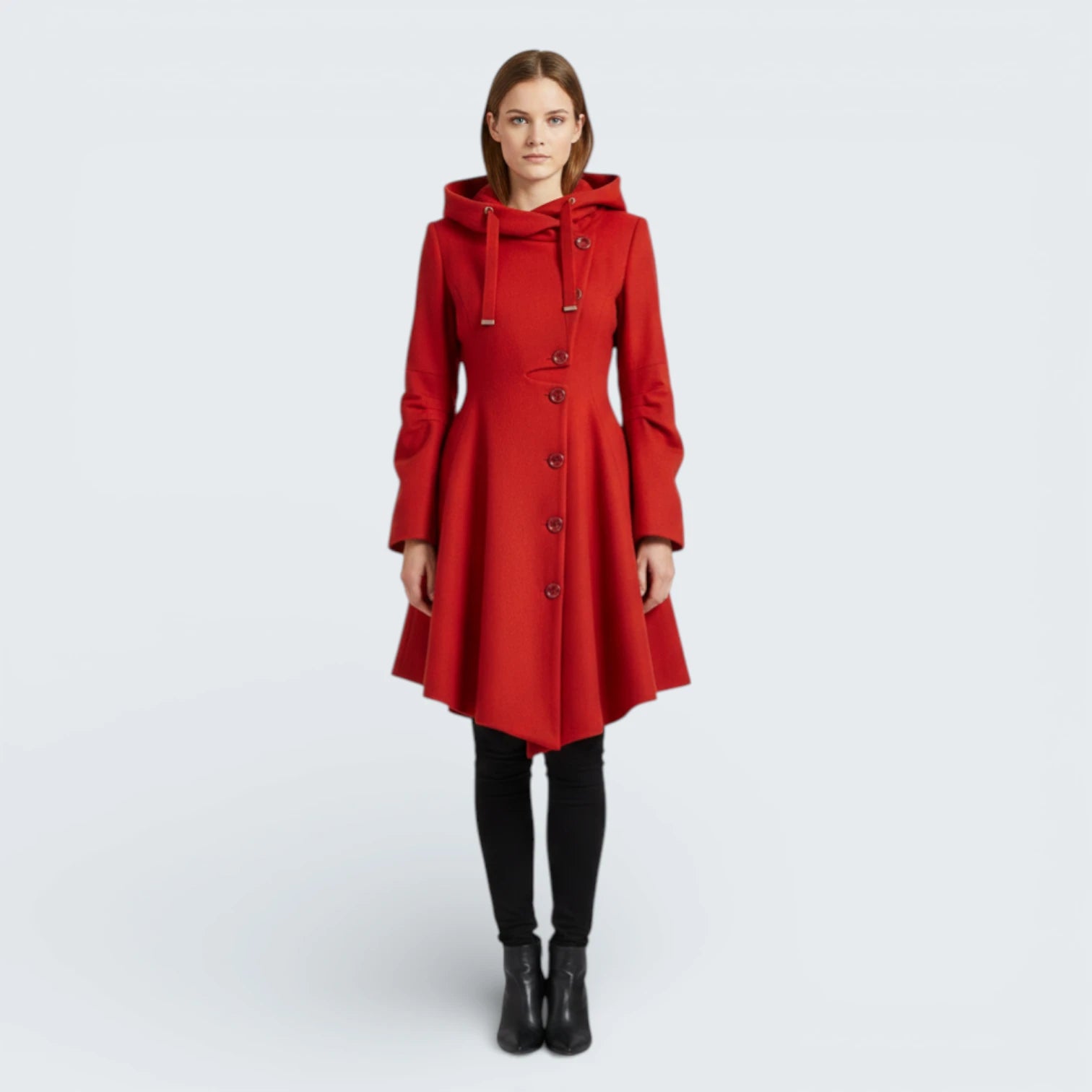 Manteau Asymétrique "Fit & Flare" à Col Montant - Manteau Évasé Élégant avec Capuche