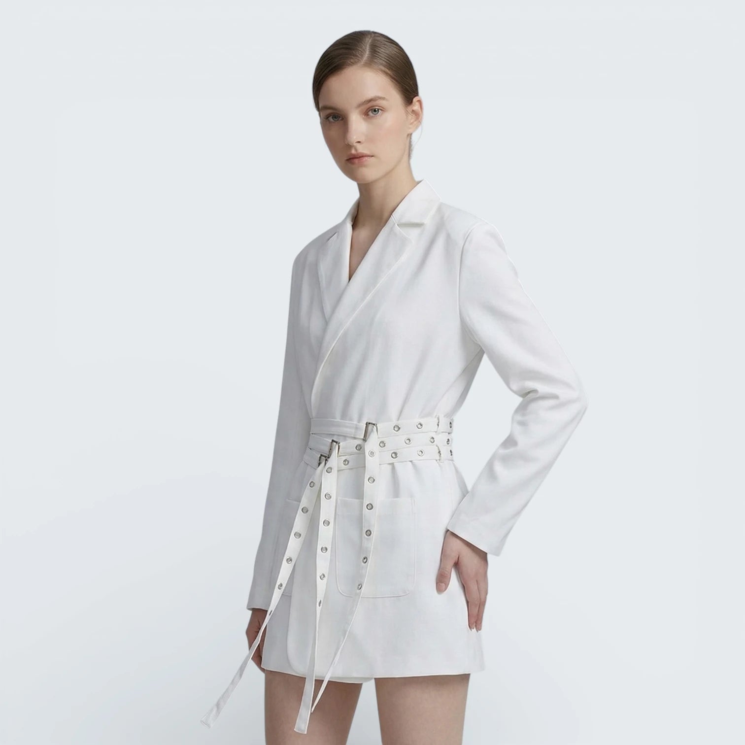 Robe Blazer Structurée à Ceinture Multi-Brides - Robe Veste Chic Style Tailleur