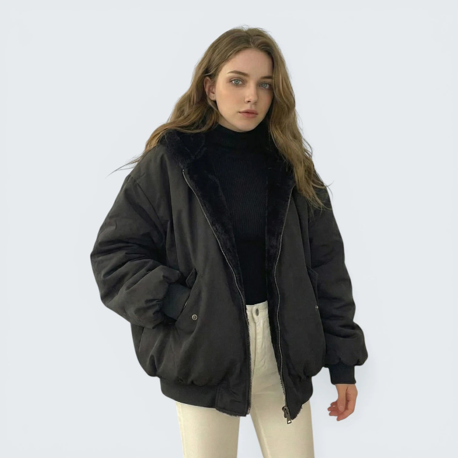 Blouson Bombardier Réversible 2-en-1 - Veste à Capuche en Moumoute et Finition Lisse