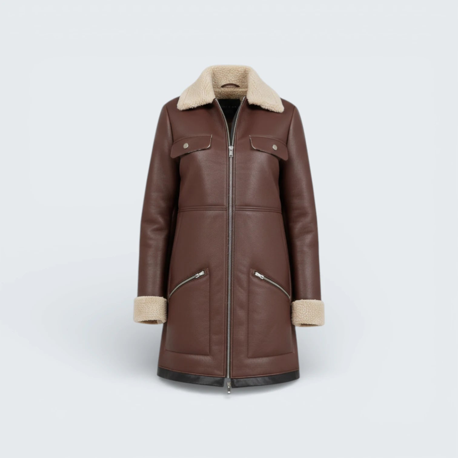Manteau Long Aviateur "Aspen" en Peau Lainée - Parka Élégante avec Intérieur Moumoute