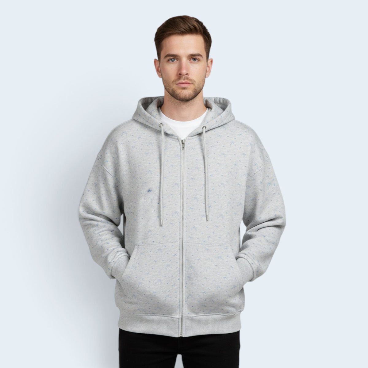 Sweat à Capuche Zippé « Bowknot » – Imprimé Floral Subtil & Coupe Décontractée
