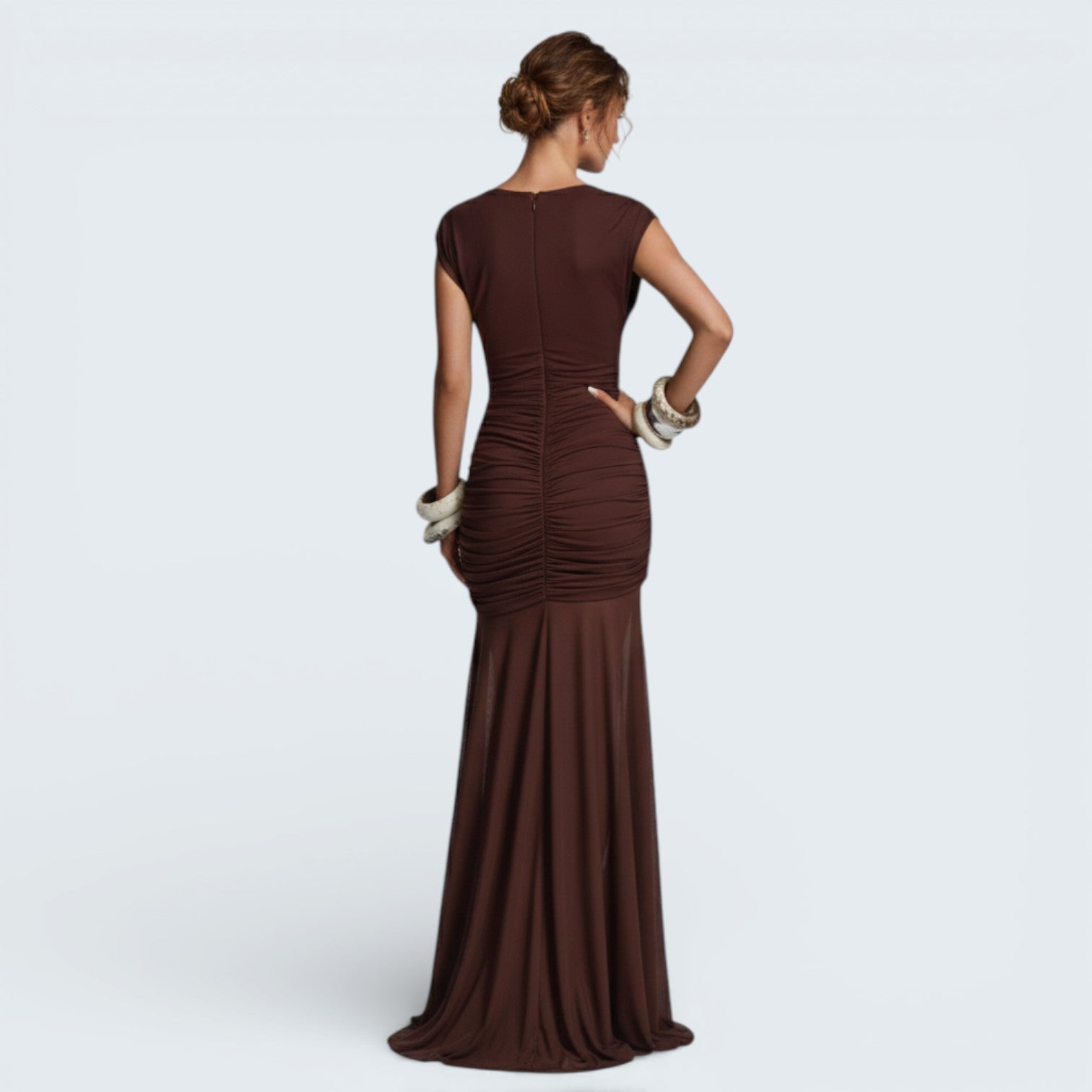 Robe Longue de Soirée Froncée - Robe de Gala Chic à l'Élégance Parisienne
