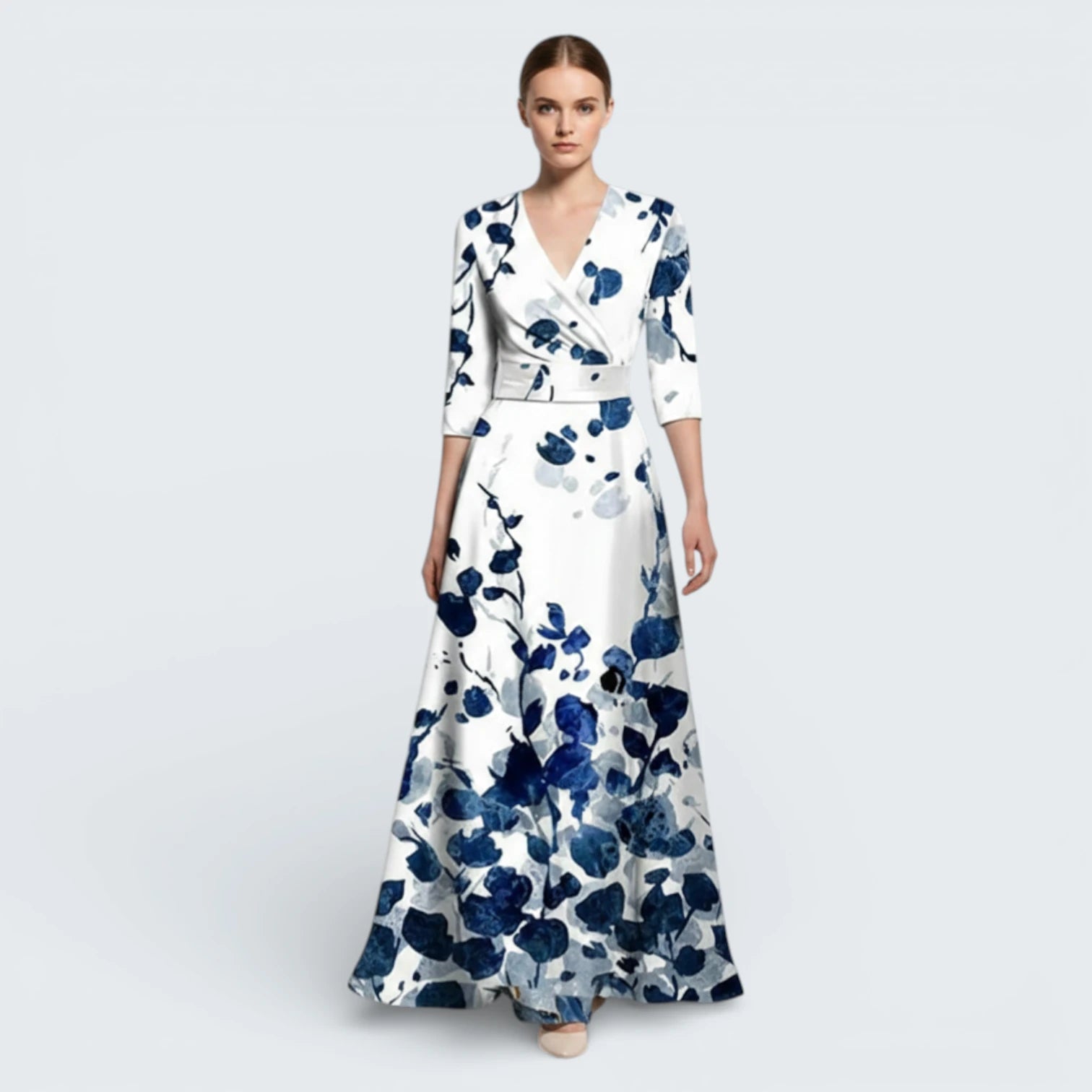 Robe Longue Portefeuille Imprimé Artistique - Robe Bohème Chic à Manches 3/4