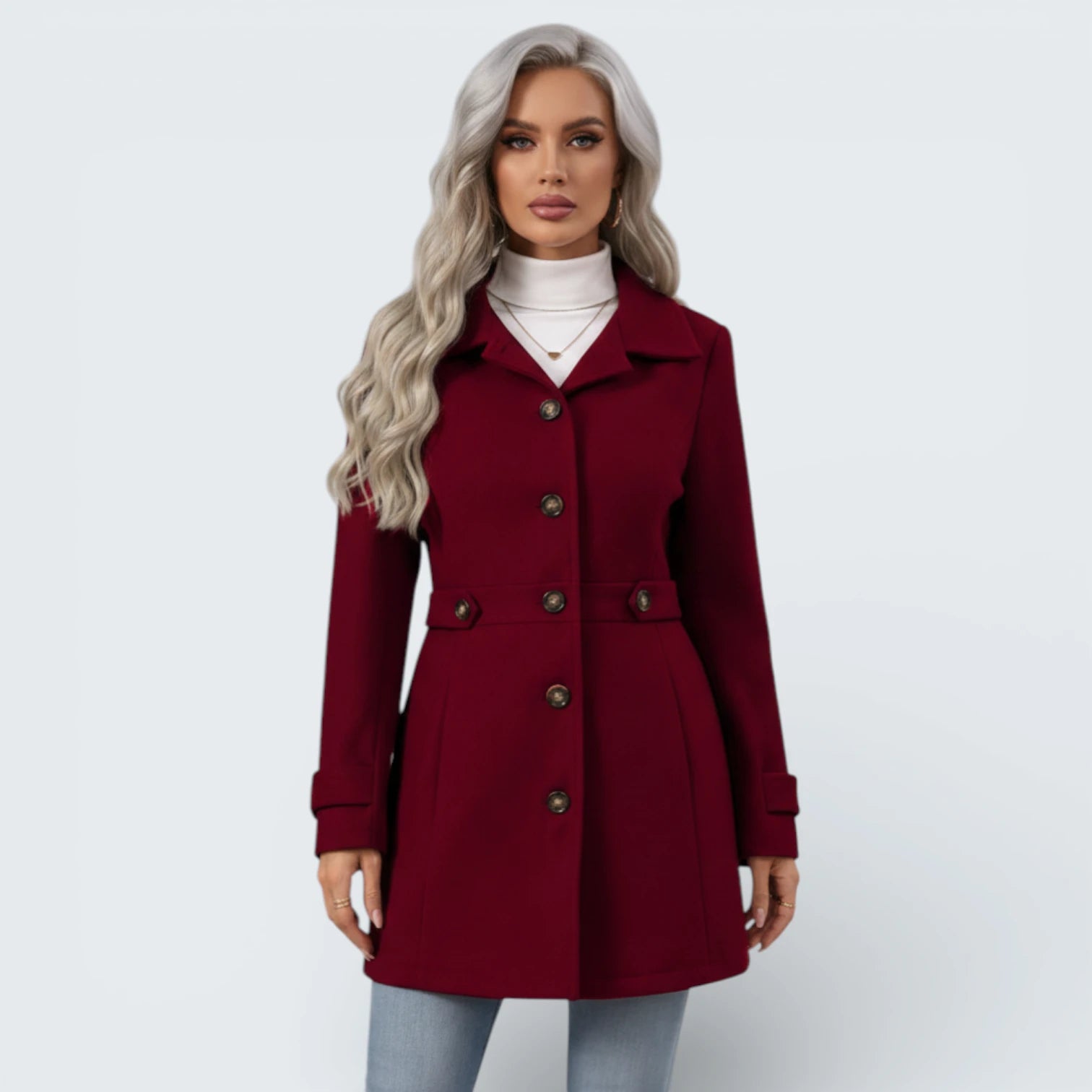 Manteau Cintré en Mélange de Laine - Veste Tailleur Classique avec Boutons Décoratifs