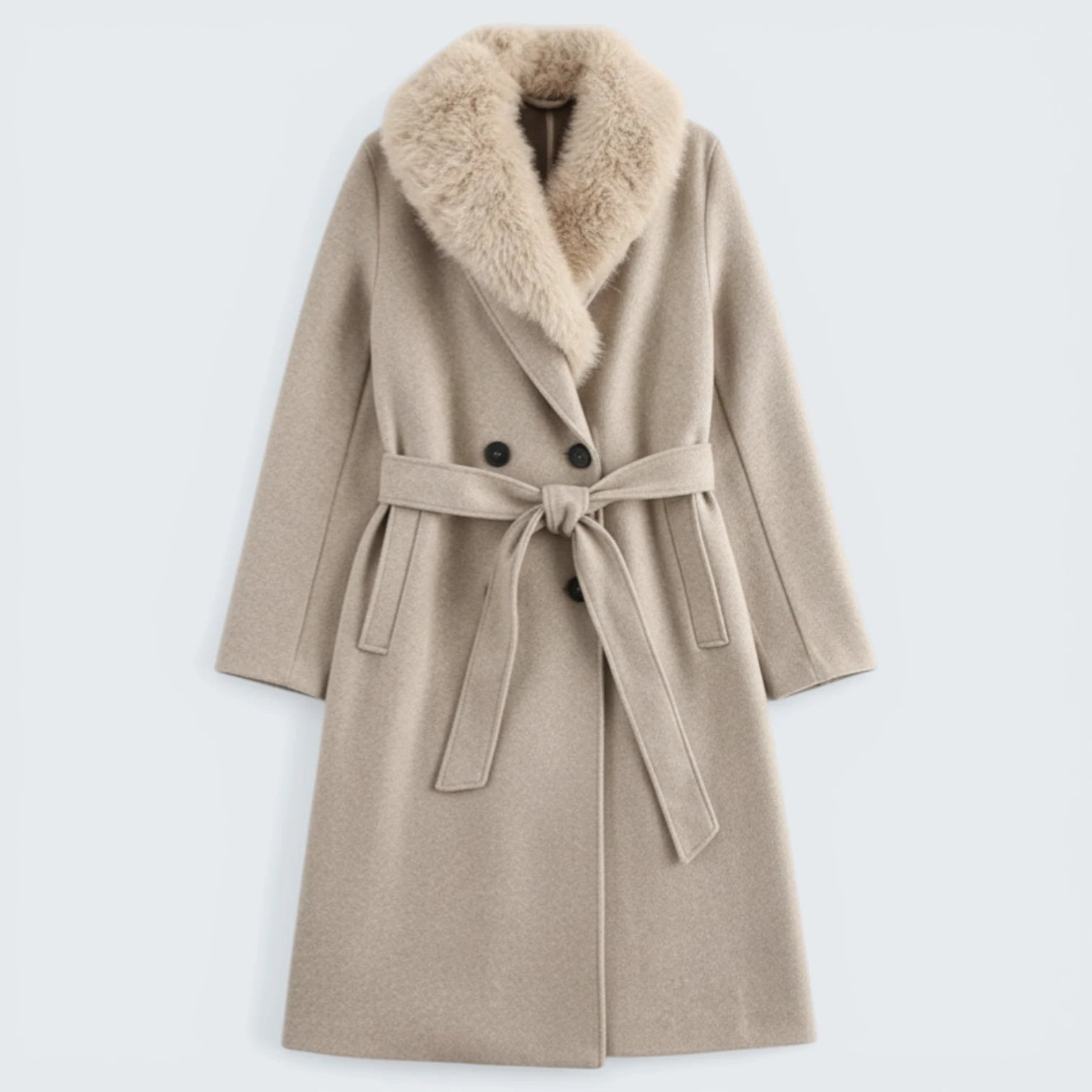 Manteau Long Élégant Effet Laine - Veste Chic avec Col en Fourrure Synthétique