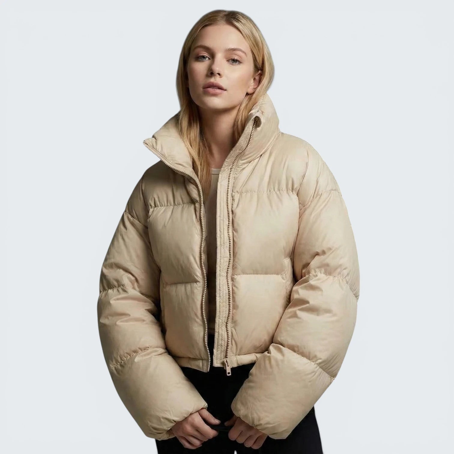 Doudoune Courte à Col Cheminée - Veste Matelassée Effet Volume Minimaliste