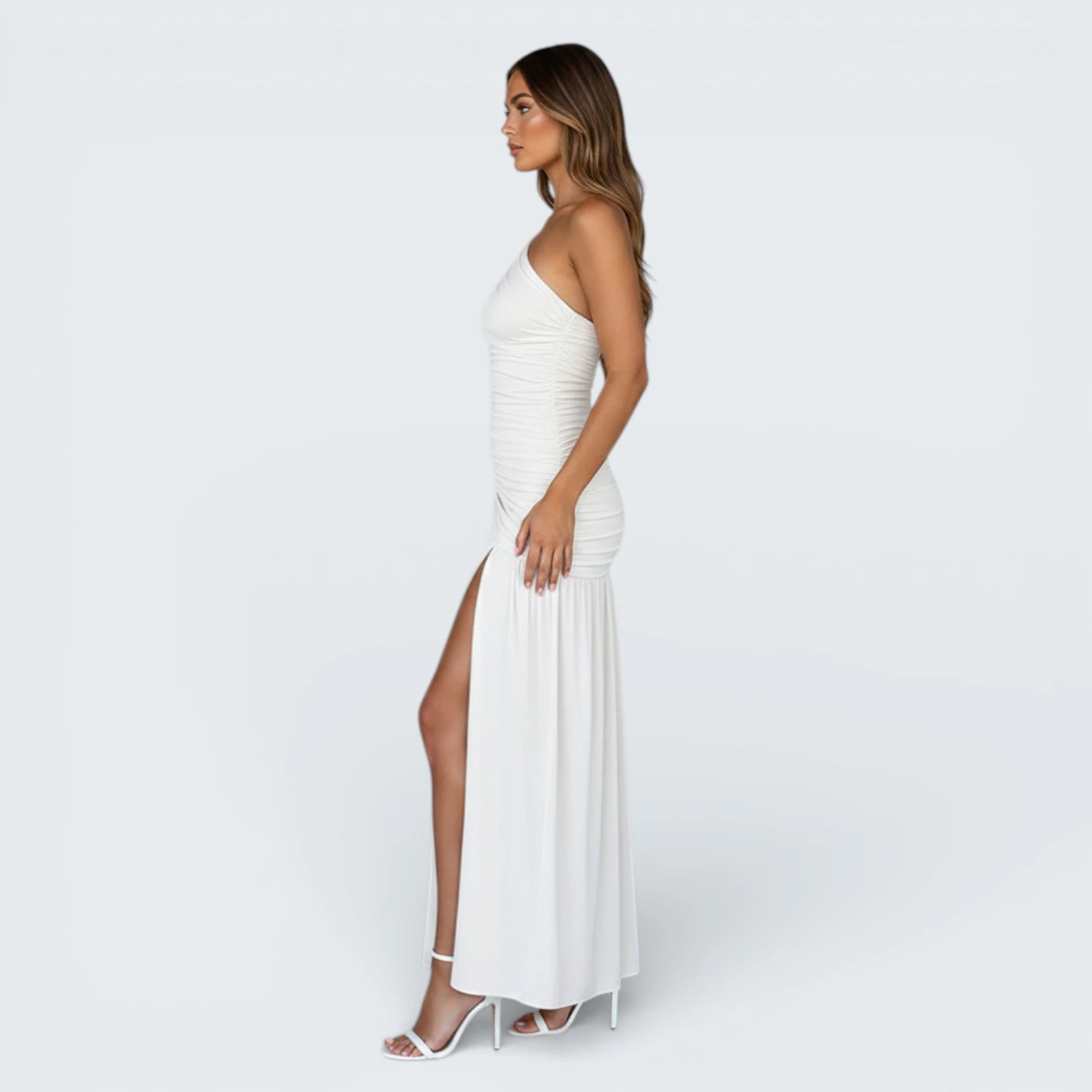 Robe Longue de Soirée Asymétrique - Robe de Gala Drapée avec Fente Haute
