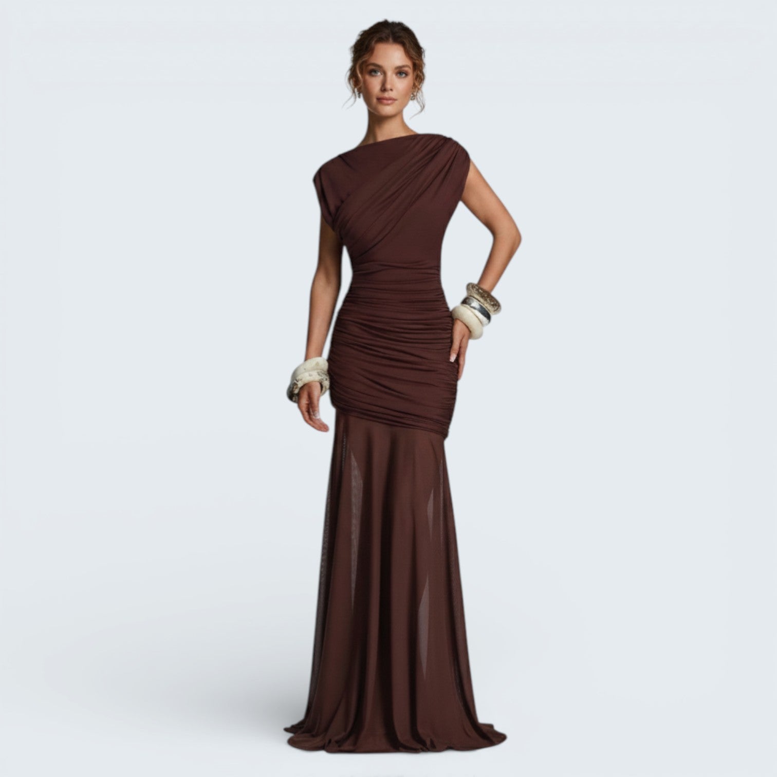 Robe Longue de Soirée Froncée - Robe de Gala Chic à l'Élégance Parisienne