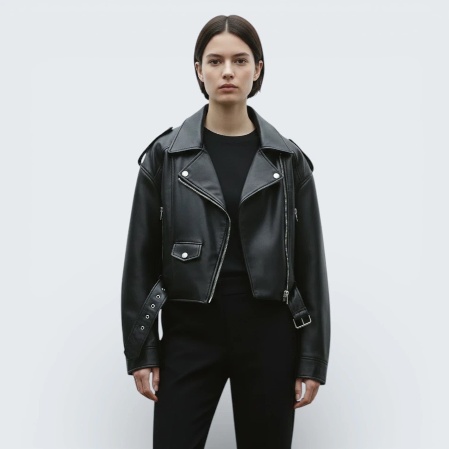 Perfecto Biker Court Style Rock - Veste en Simili-Cuir avec Ceinture Ajustable