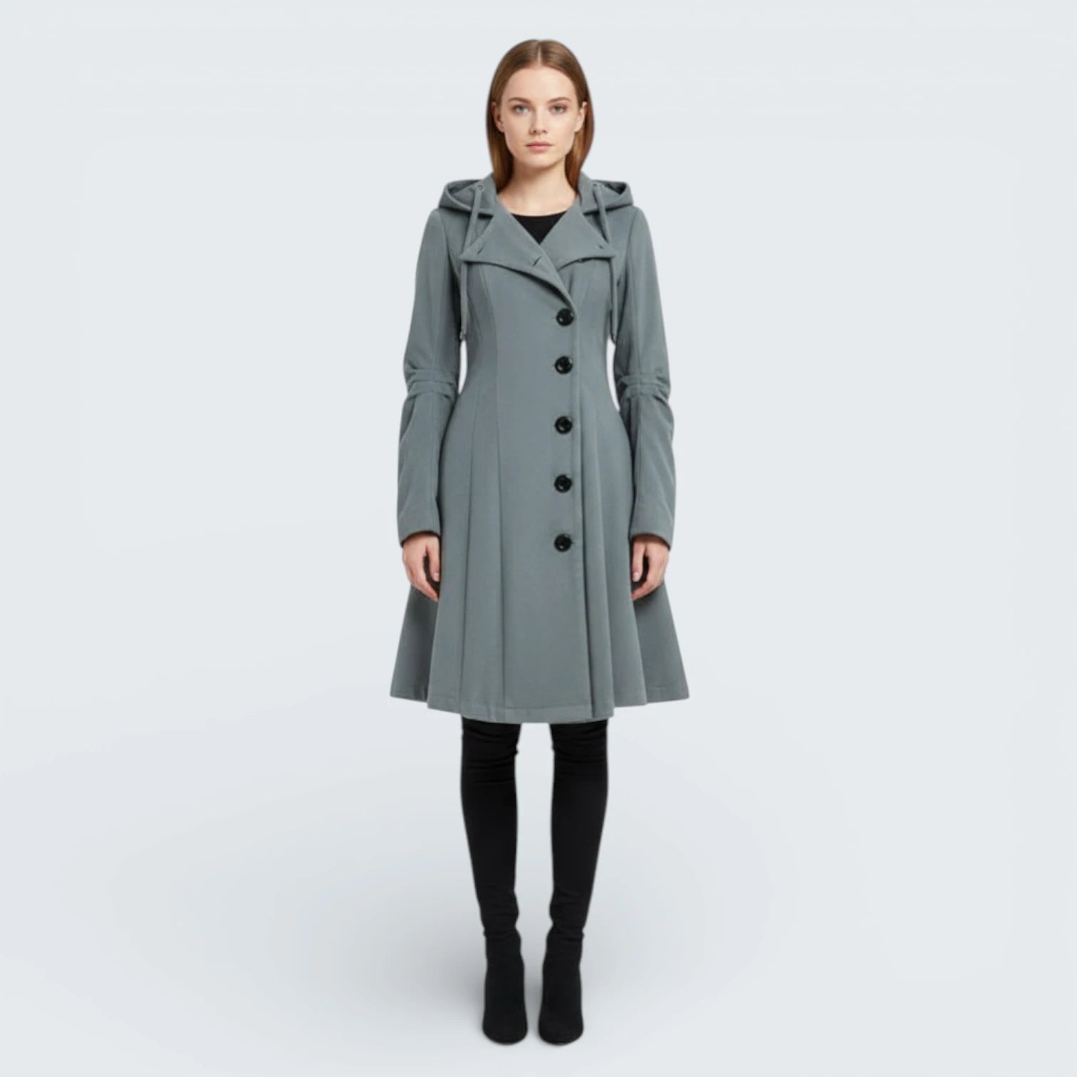 Manteau Asymétrique "Fit & Flare" à Col Montant - Manteau Évasé Élégant avec Capuche