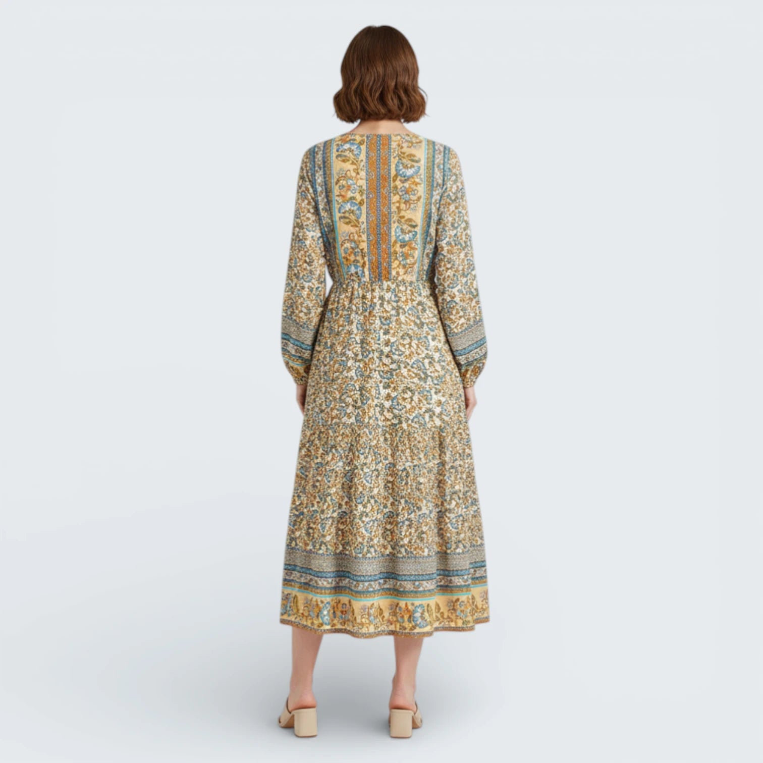 Robe Midi Fleurie Style Boho Chic - Robe Fluide à Manches Longues et Taille Élastique