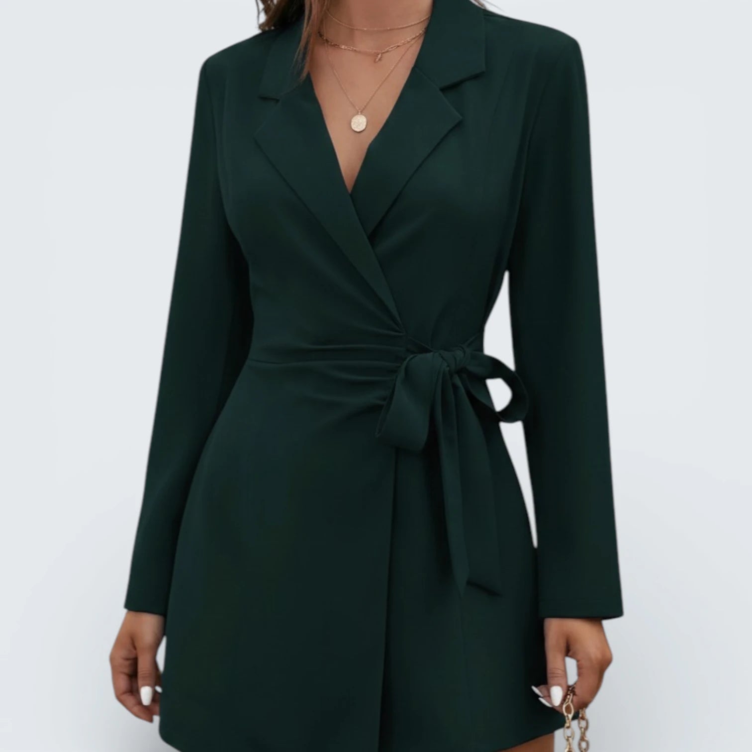 Robe Blazer Croisée avec Noeud à la Taille - Robe Veste Fluide Style Tailleur