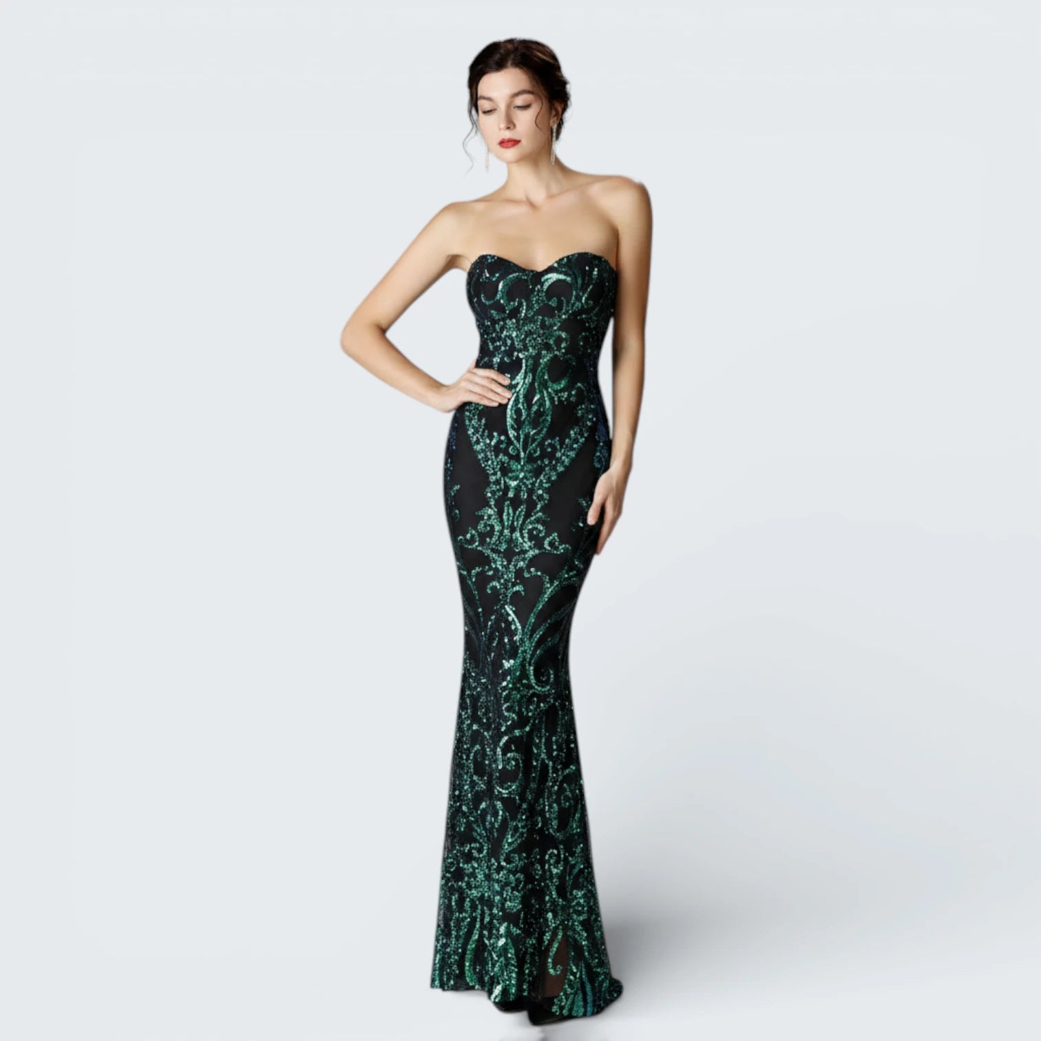 Robe de Gala Sirène à Paillettes - Robe de Soirée de Luxe avec Décolleté Cœur