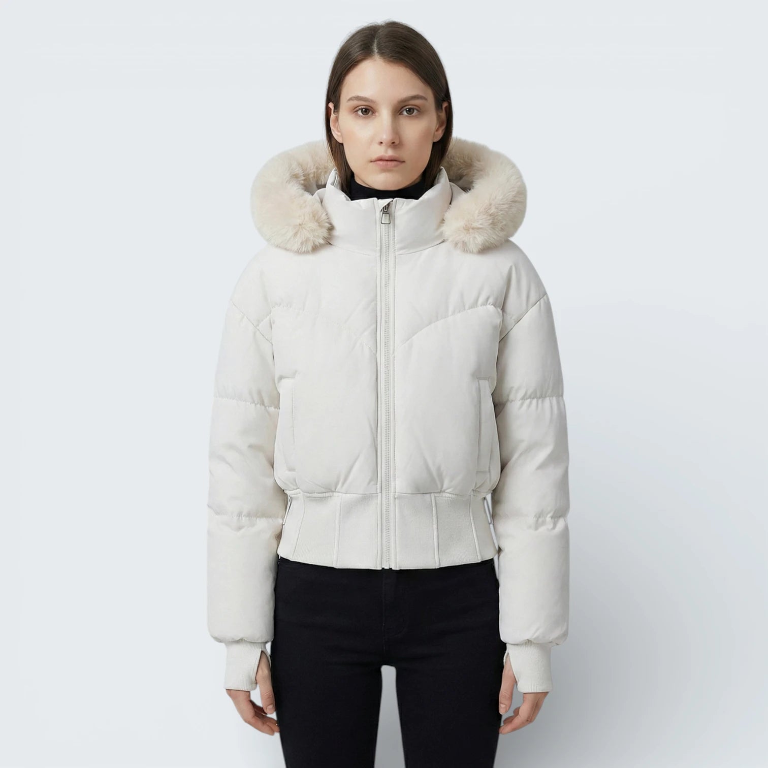 Blouson Bombardier Matelassé Cintrée "Pro-Fit" - Veste à Capuche Fourrure et Poignets Passe-Pouce
