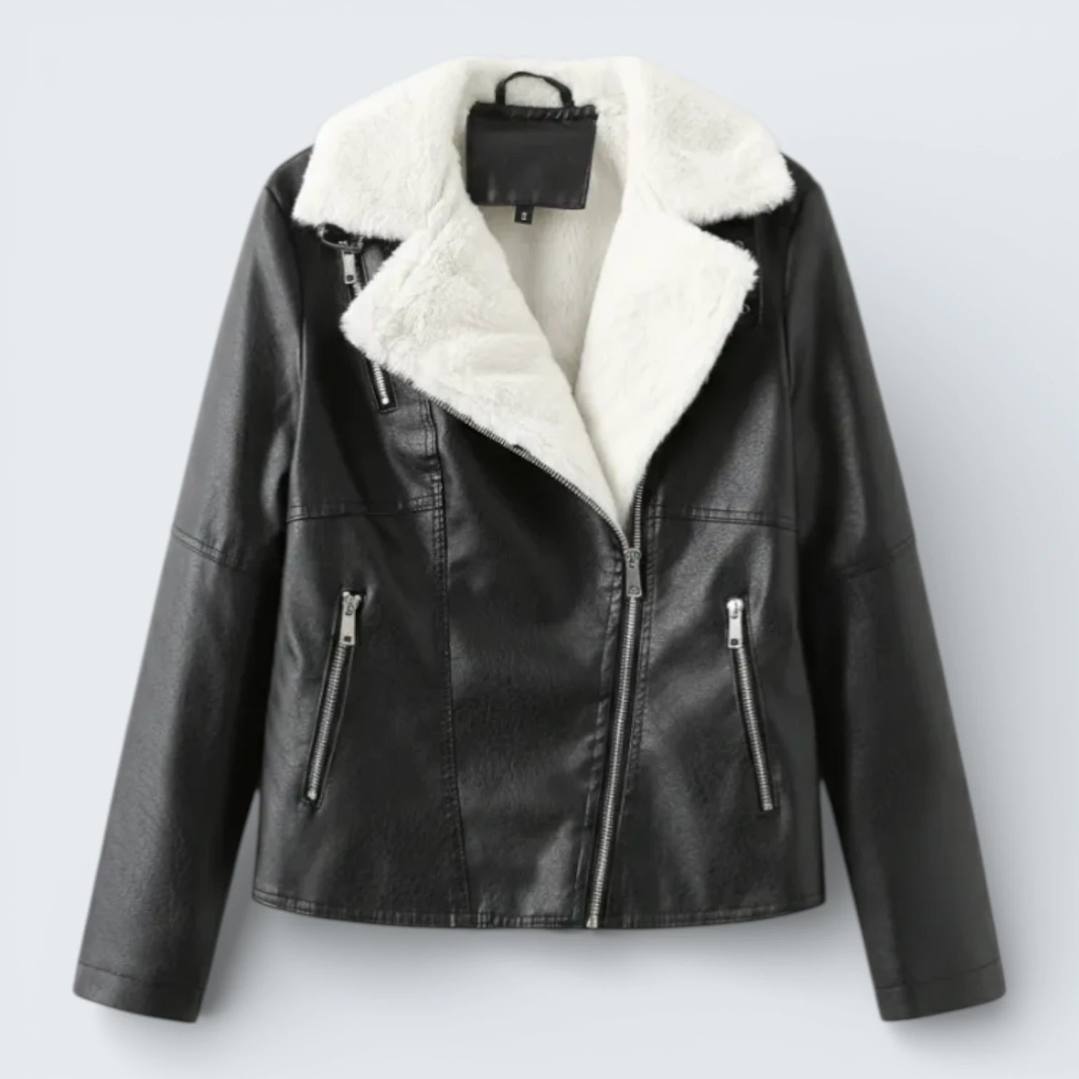Veste Biker Double Face Effet Cuir - Blouson Aviateur avec Intérieur en Moumoute