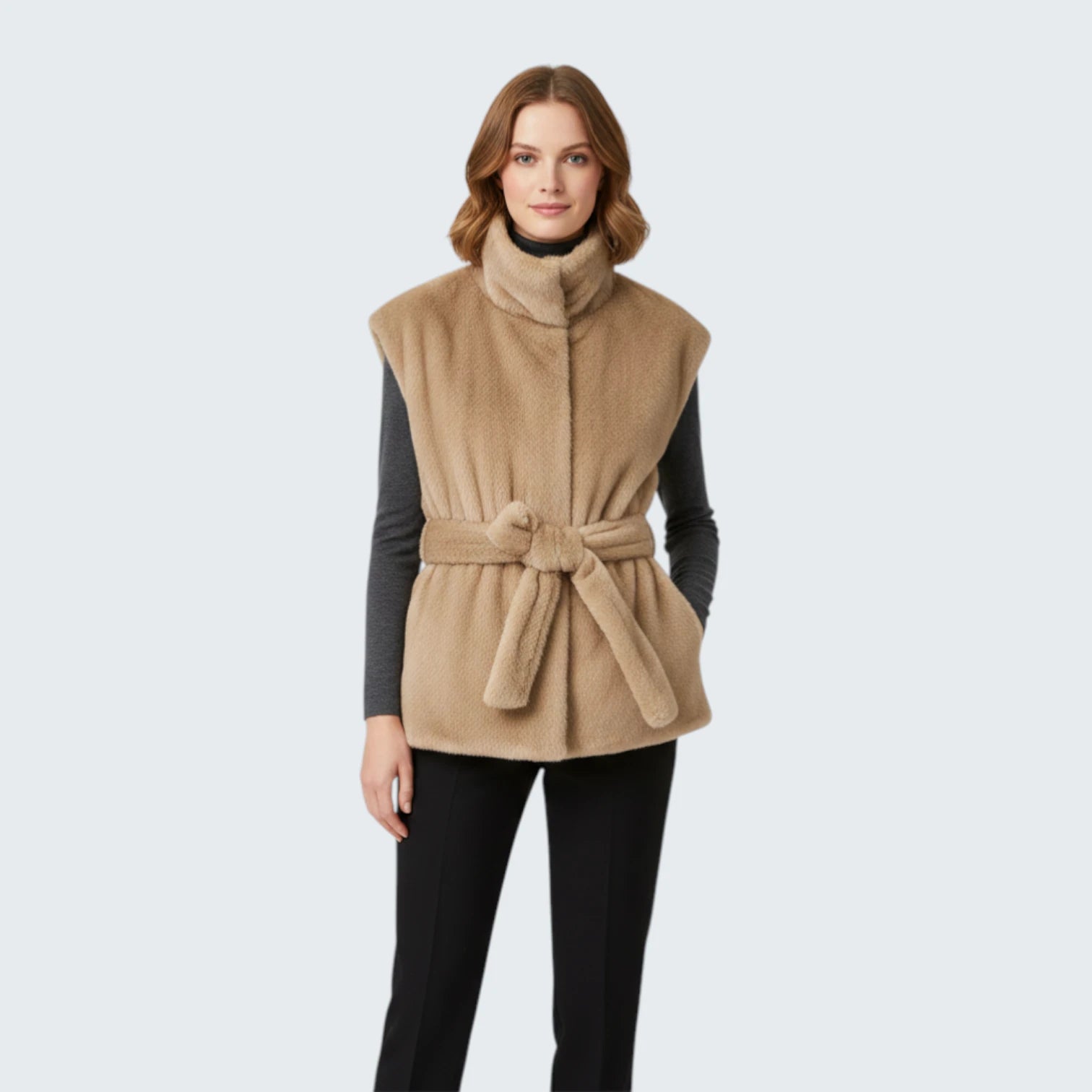 Gilet Sans Manches en Fausse Fourrure "Mink Touch" - Veste Élégante avec Ceinture