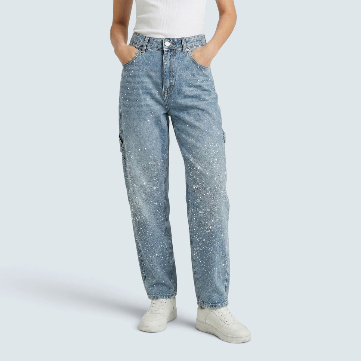 Jean Droit Brillant – Denim à Jambes Larges et Style Street