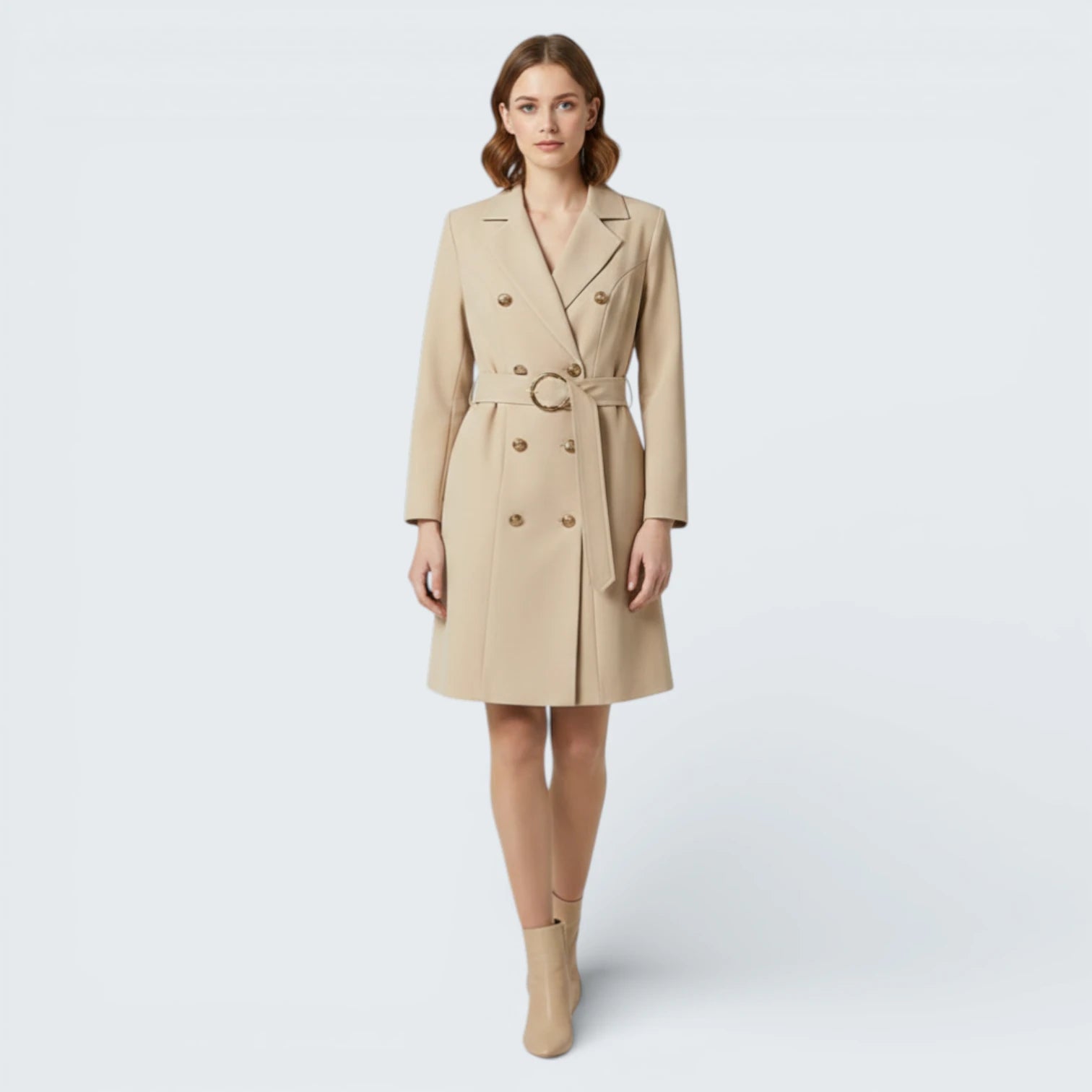 Robe Veste Croisée à Boutons Dorés - Robe Blazer Chic avec Ceinture Ajustable