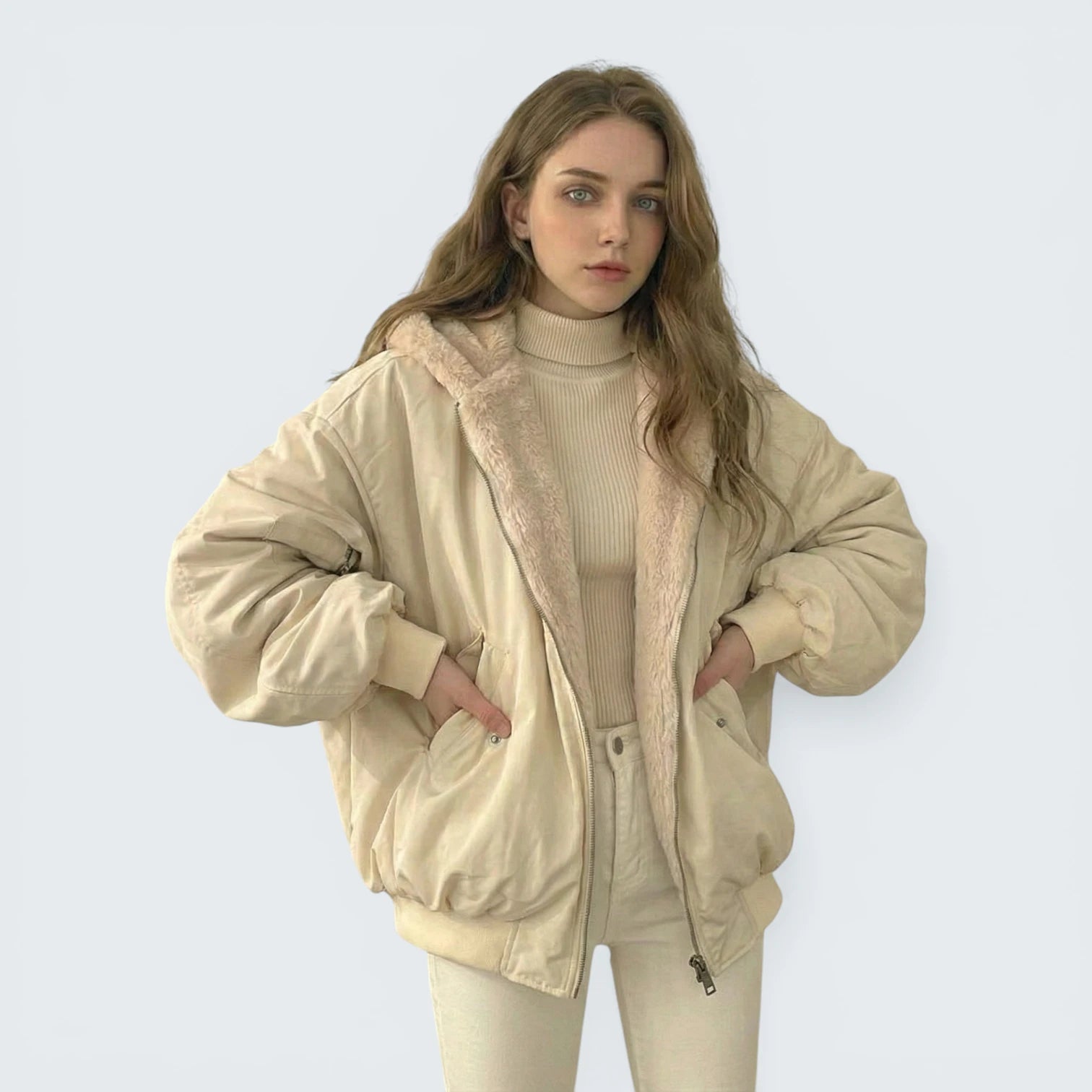 Blouson Bombardier Réversible 2-en-1 - Veste à Capuche en Moumoute et Finition Lisse