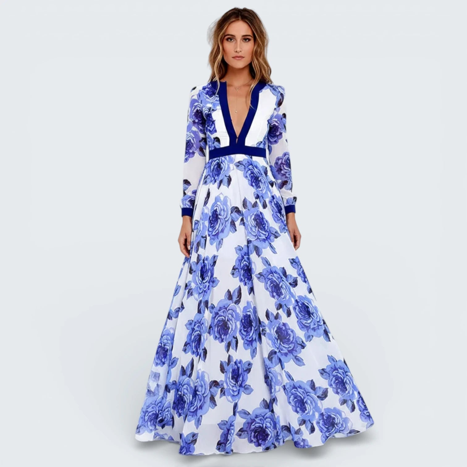 Robe Maxi Fleurie à l'Esprit Méditerranéen - Robe Longue Fluide avec Décolleté en V