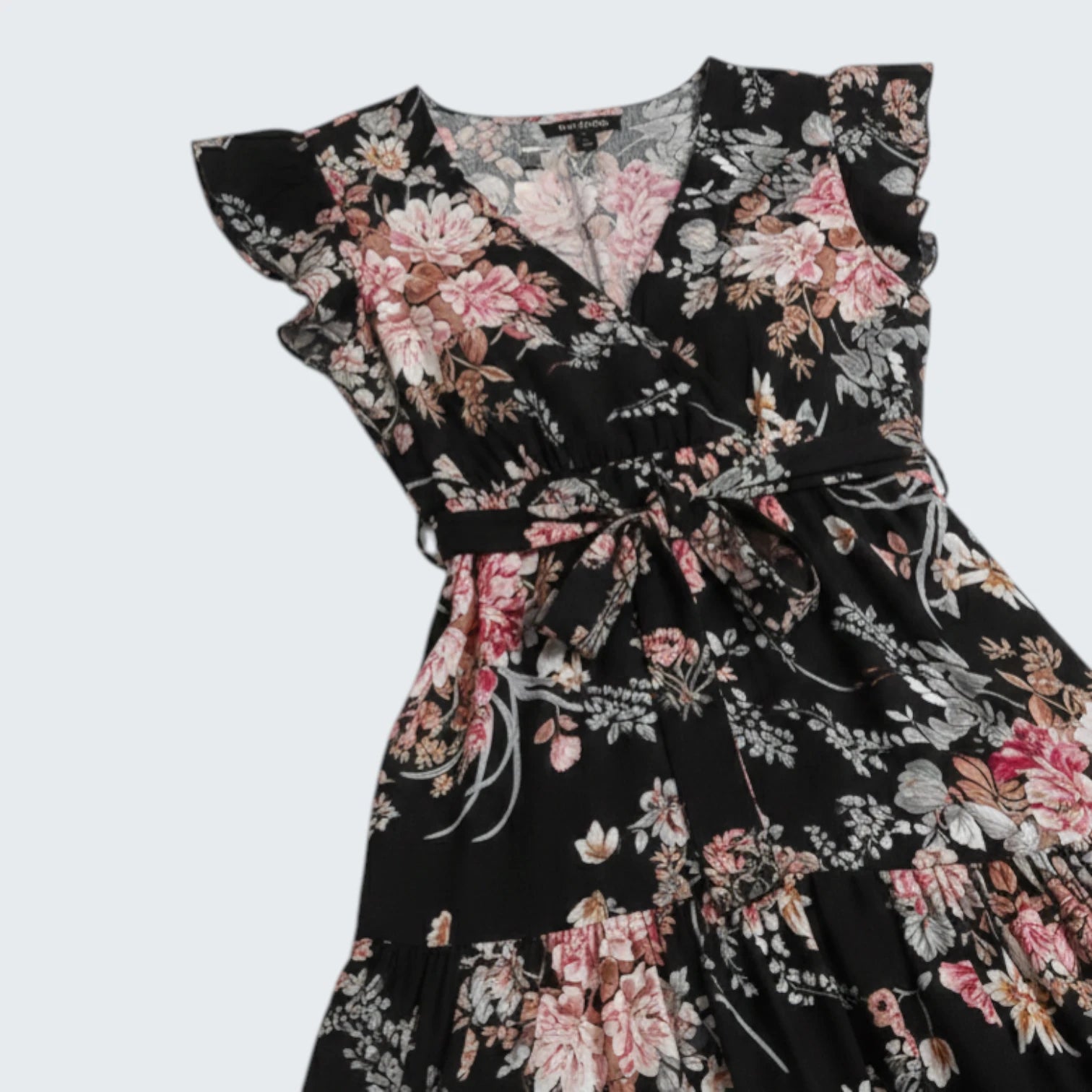 Robe Maxi Bohème à Imprimé Floral Sombre - Robe Longue Étagée avec Décolleté en V