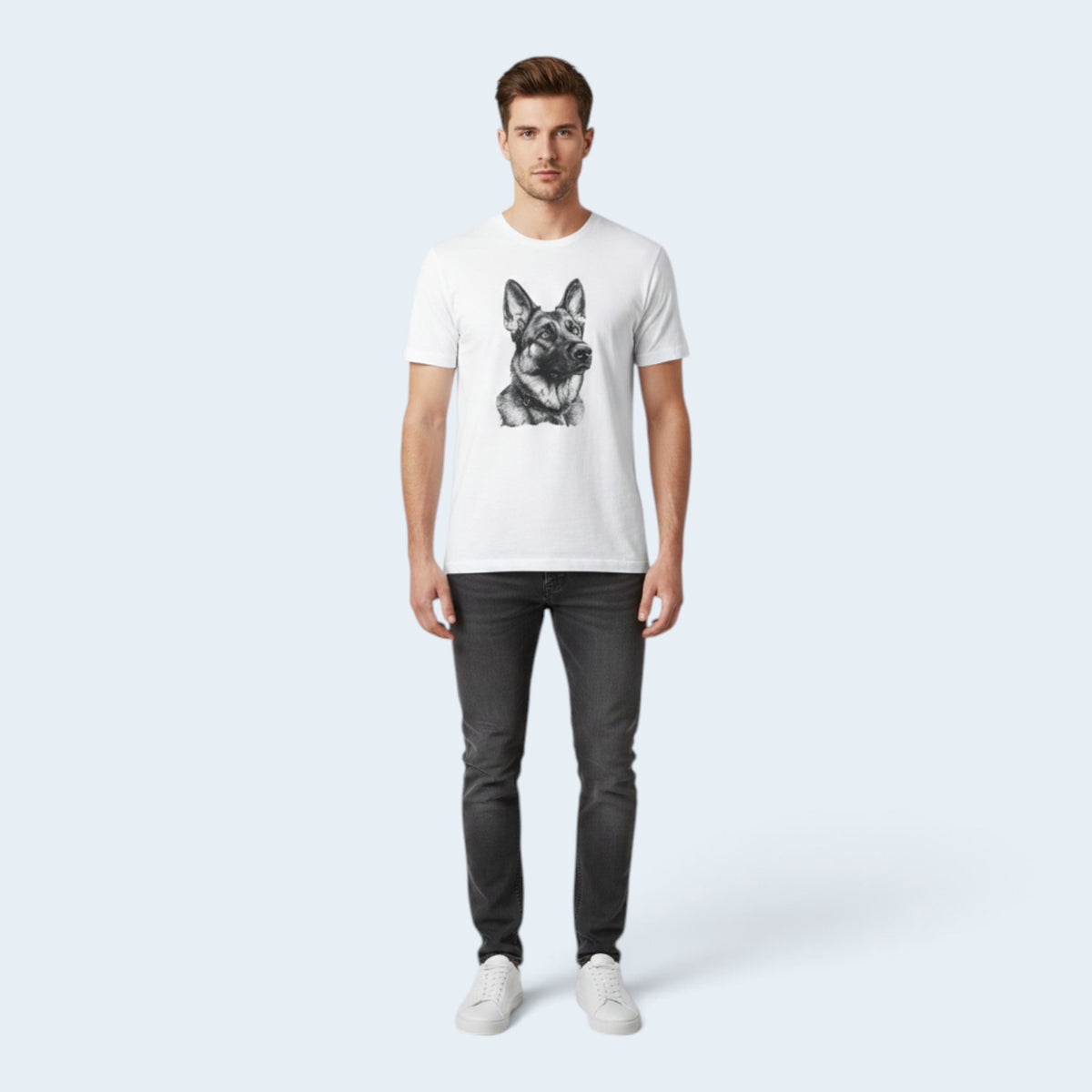 T-shirt graphique « Berger allemand » – Imprimé réaliste façon croquis