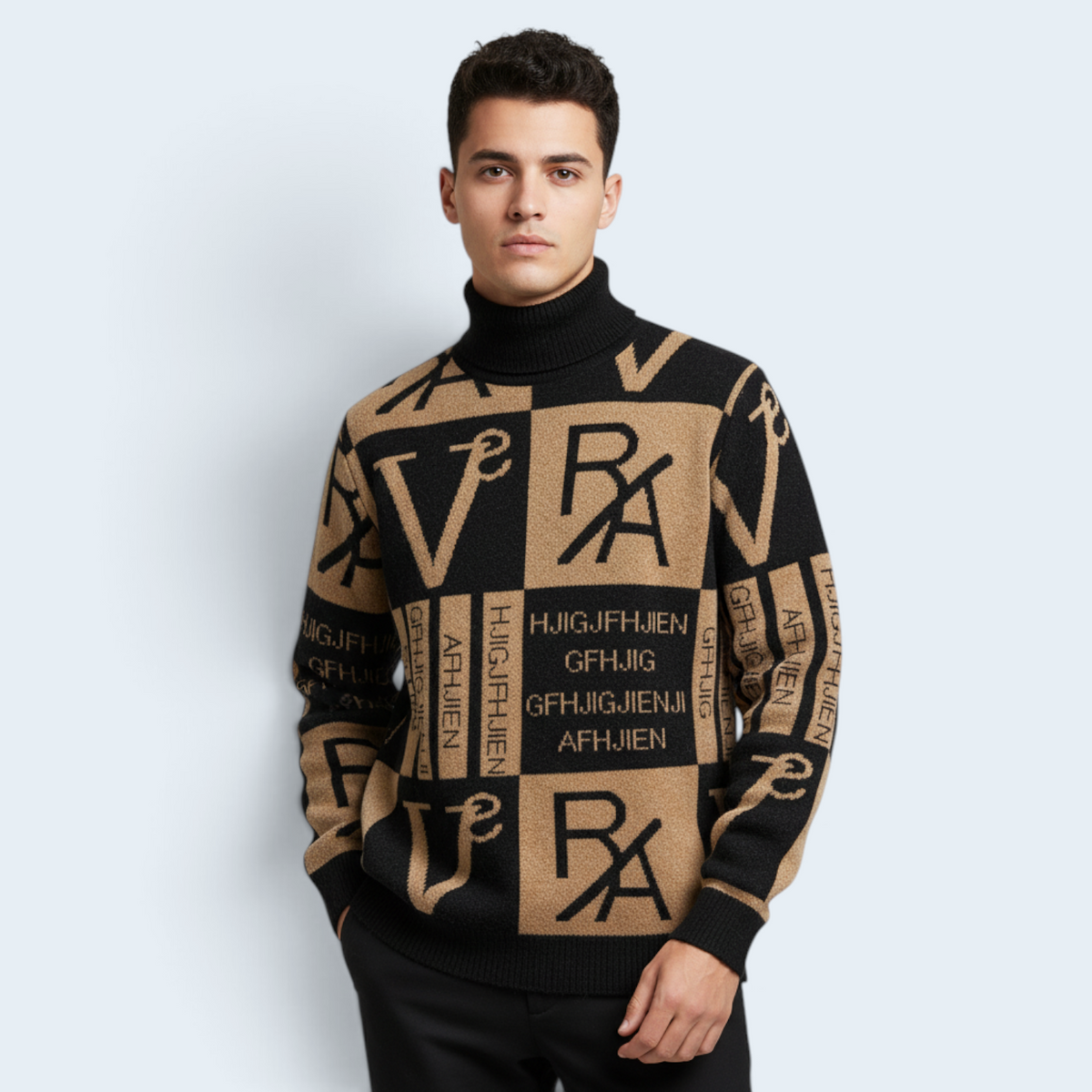 Pull Homme à Col Roulé et Motif Graphique