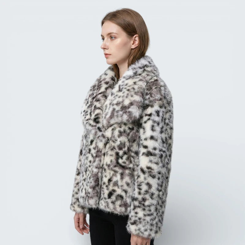 Manteau en Fausse Fourrure à Poils Longs "Fluffy" - Veste Élégante à Revers et Motif Animalier