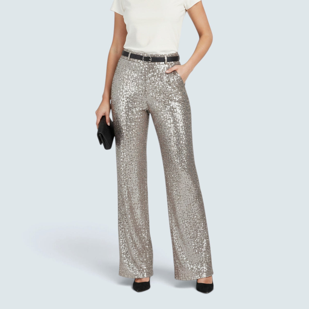 Pantalon Palazzo à Sequins – Design à Jambes Larges